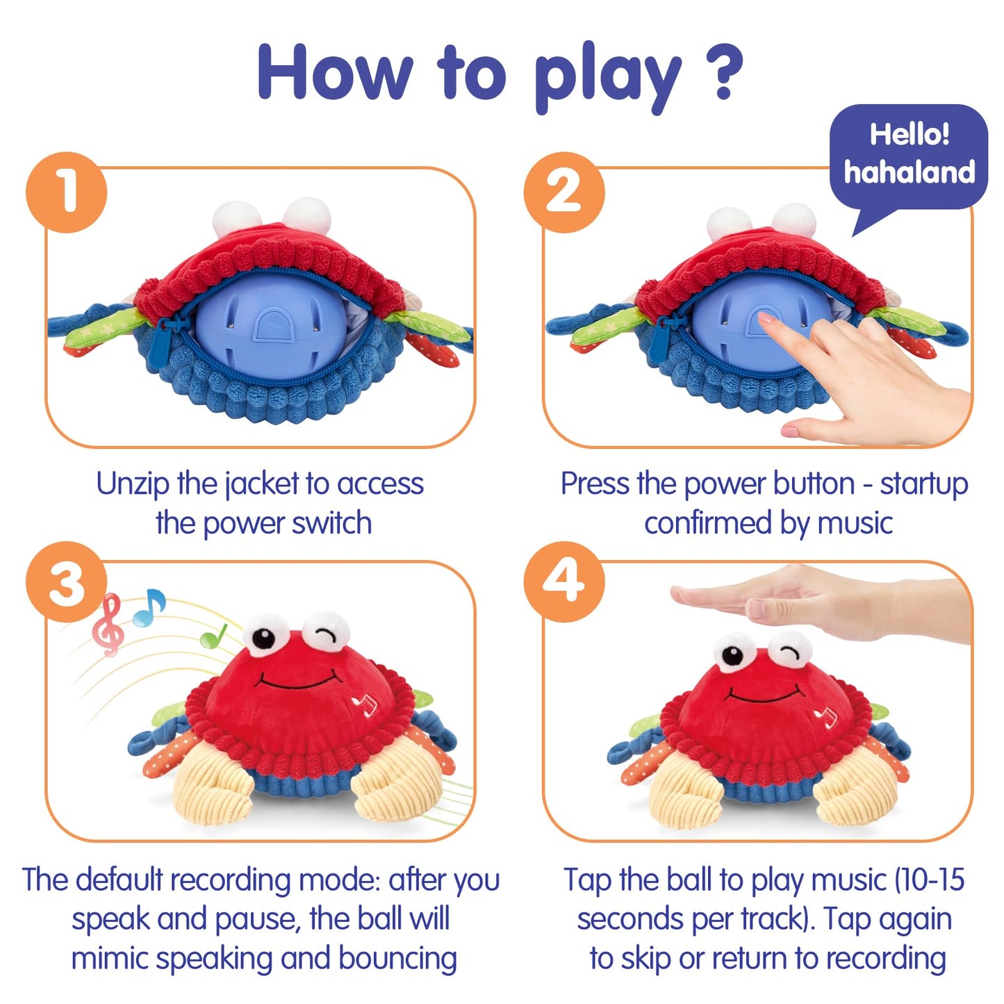 hahaland Baby Toys 6+ 12-18 Months - Crawling Musical Dancing Walking Moving Bouncing Learning Crab Tummy Time Toy Sensory Toddler Toys for 1-3 Year Old Birthday Easter Basket Stuffers