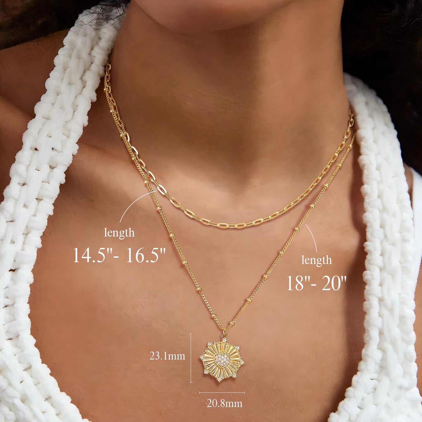 MEVECCO Layered Heart Necklace for Women 18k Gold Plated Dainty CZ Gold Charm Choker Layering Pendant Necklace Stack Personalized Jewelry Set Gift