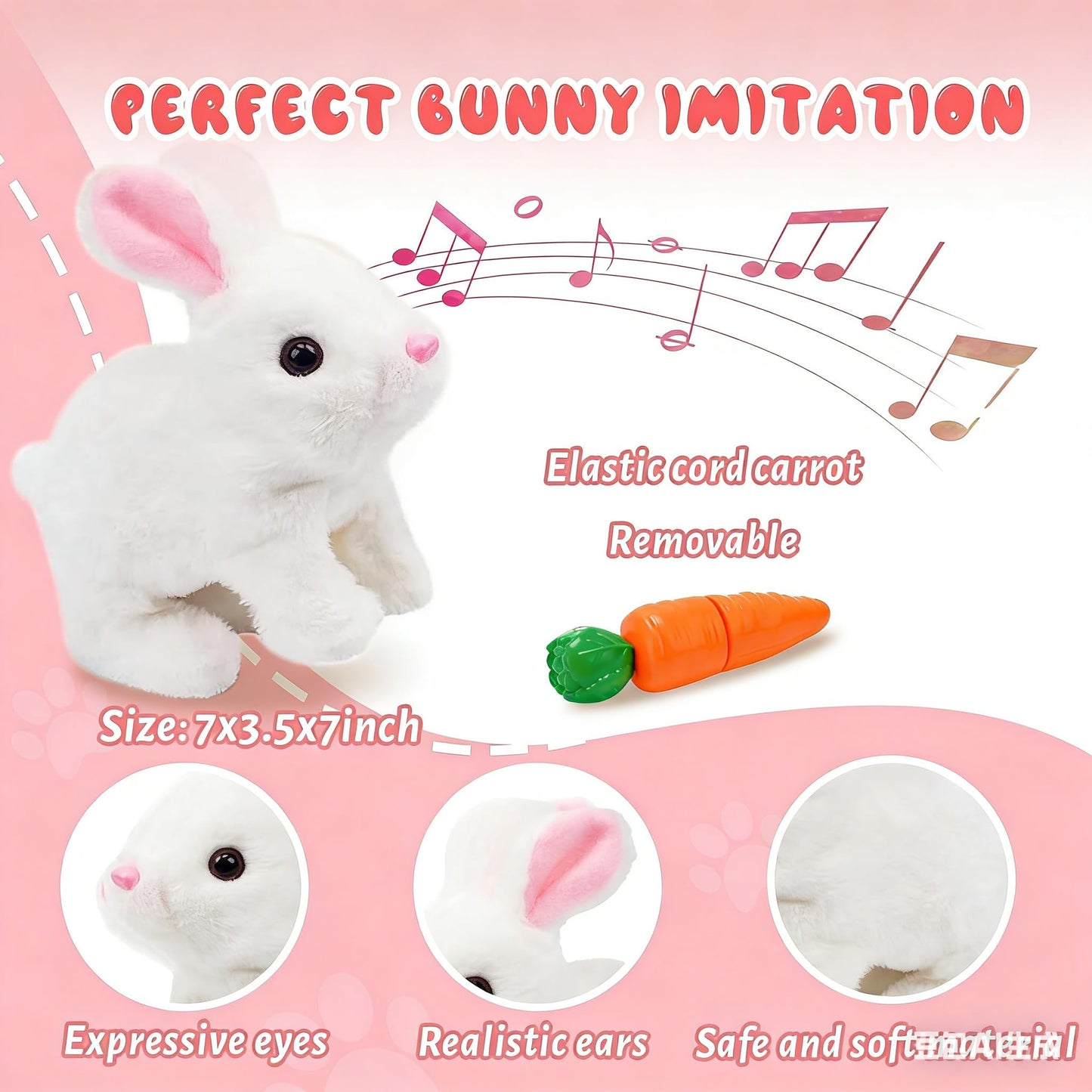 SUQ My Realistic Bunny Toy Interactive Realistic Stuffed Bunny with Moving Ears & Nose, Lifelike Rabbit Plush Toy for Kids Girls Boys Easter Birthday Gift