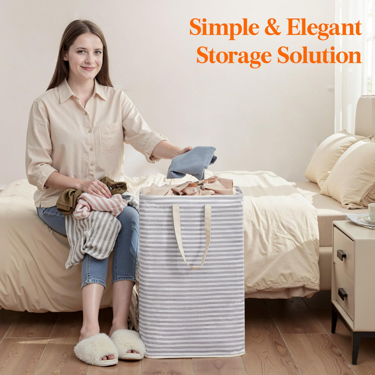 75L Large Collapsible Laundry Basket with Extended Handles