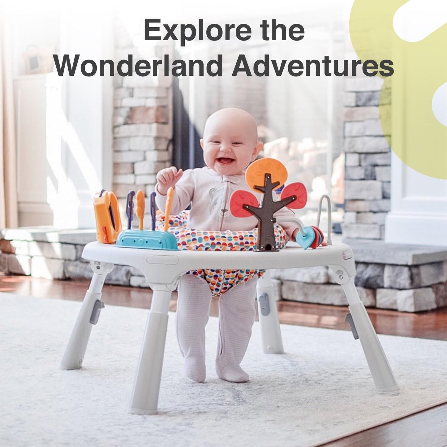 ORIBEL PortaPlay Convertible 3-in-1 Baby Activity Center & Play Table | Patented Bouncy Seat | Stable Foot Support | 5 Months+ | Development Focused Toys (Wonderland Adventure, Grey)