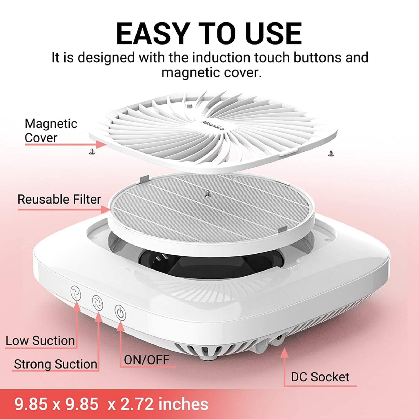MelodySusie Professional Classic Nail Dust Collector with Powerful Suction, SPro 4000RPM Nail Vacuum Fan with 2 Suction Modes & Reusable Filter Essential Tool for Nai Tech &Salon Use,White