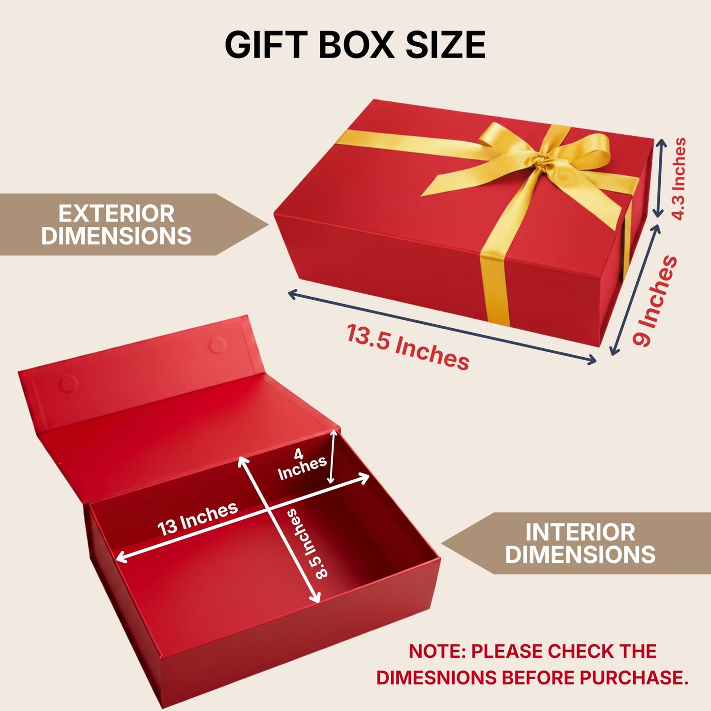 CECOBOX - Gift Boxes with Lids for Presents 13"x8.5"x4" - Matte, Collapsible Magnetic Closure Gift Box - Groomsmen & Bridesmaid Proposal Boxes, Wedding, PR, Birthdays, Holidays (Red)