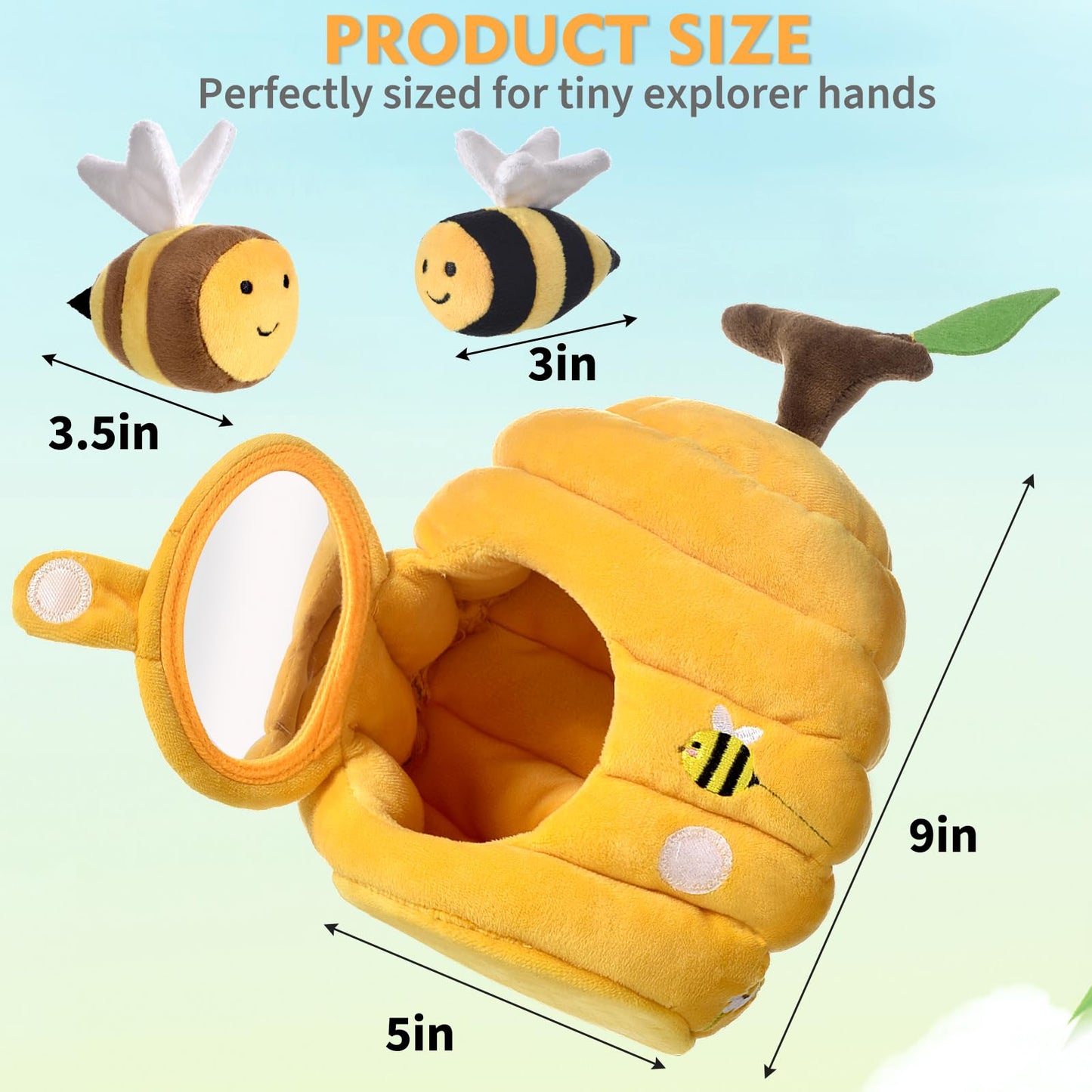 Alsatic Baby Toys for 1 Year Old, Soft Beehive with 5 Stuffed Bees, Crinkle, Rattle, Mirror, Montessori Toys for One Year Old Birthday Gift for 12-18 Months Baby Easter Basket Stuffers