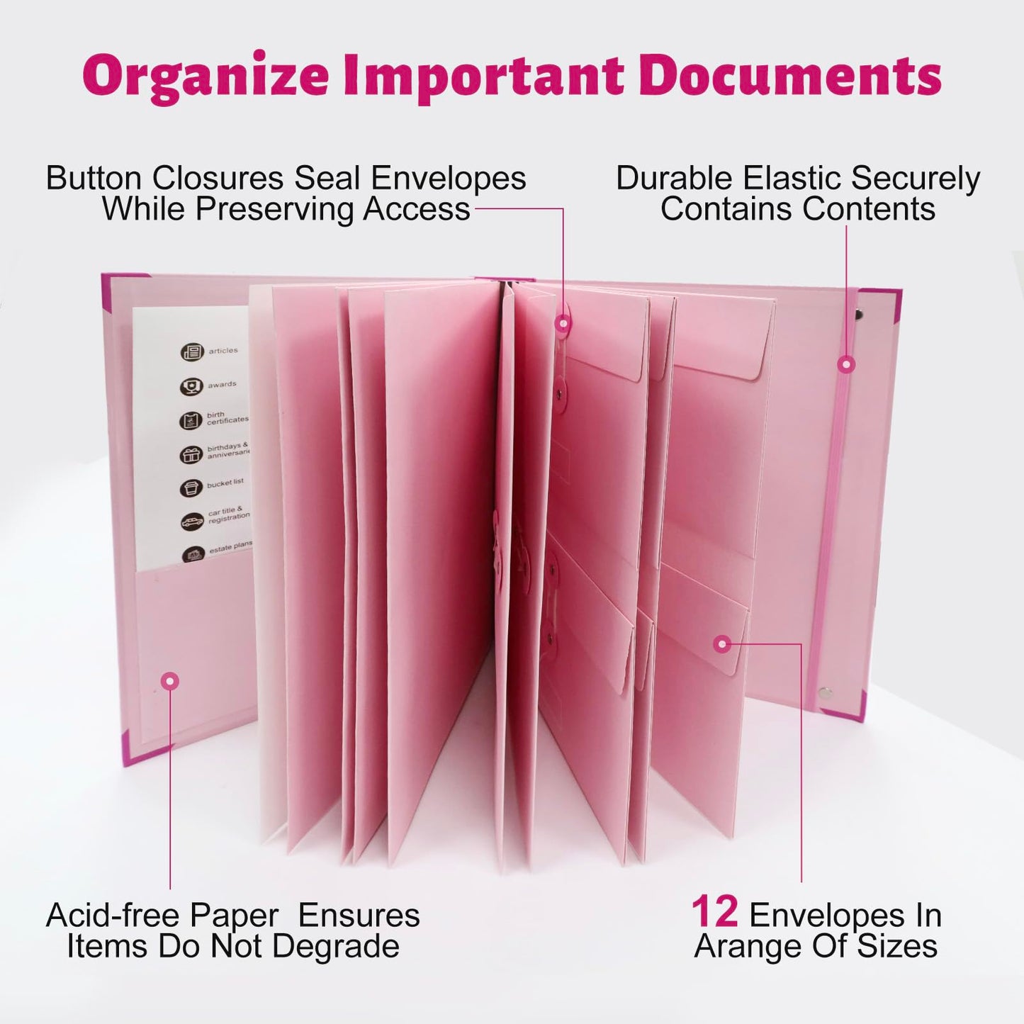MAKUANG Document Organizer,Folio Folders with Pockets,File Organizer for Paper,Important Documents, Expanding File Folder for Office and School,in Case I Go Missing Binder(Pink,2In Thick)