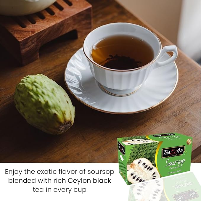 Tea4U Flavored Black Ceylon TeaBags (Soursop) - Ideal Quality from Sri Lanka's Finest Leaves and Expertly Blended - 25 Count