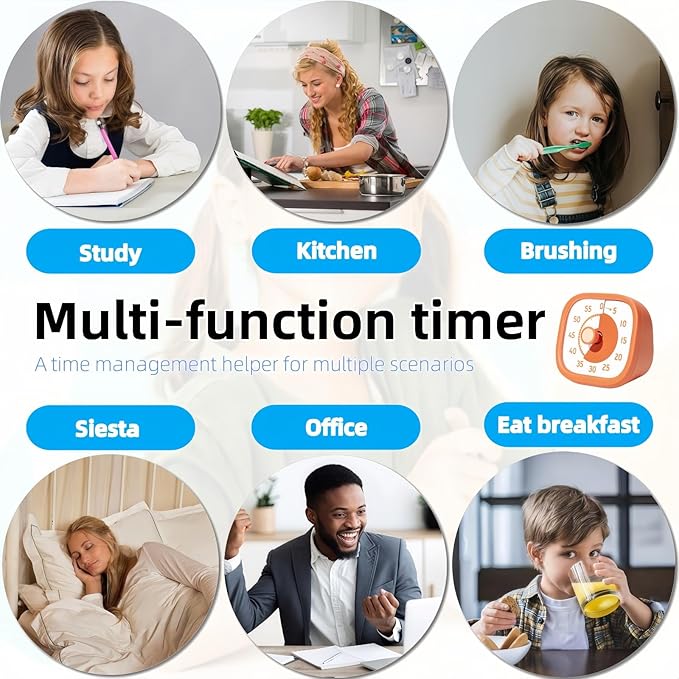 Visual Timer for Kids - 60 Minute Visual Kids Timer for Classroom Home Office, Countdown Timer for Cooking Teaching Working Meeting (Orange)