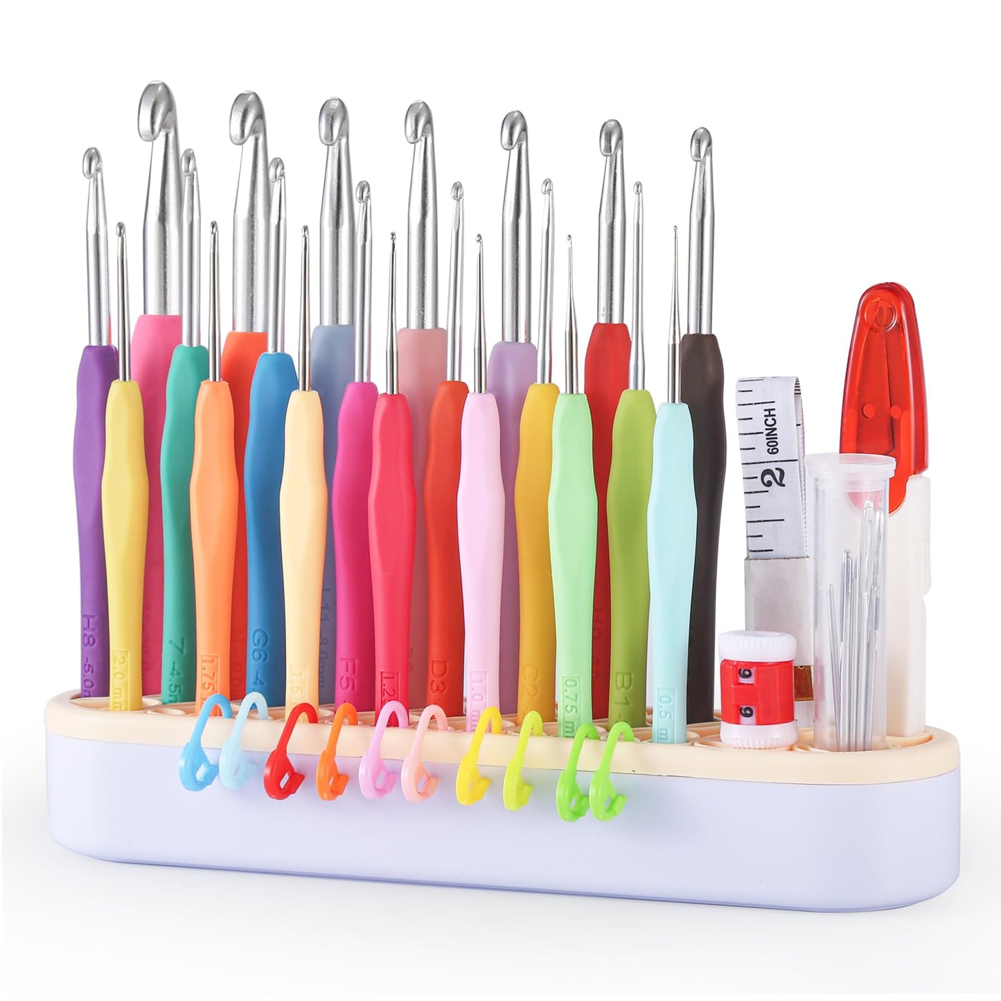 YOJOB 21 Sizes Crochet Hooks Set 0.5mm-10mm, Plus Crochet Accessories and Holder﻿, Complete Set Ergonomic Crochet Hook Kit for Beginners
