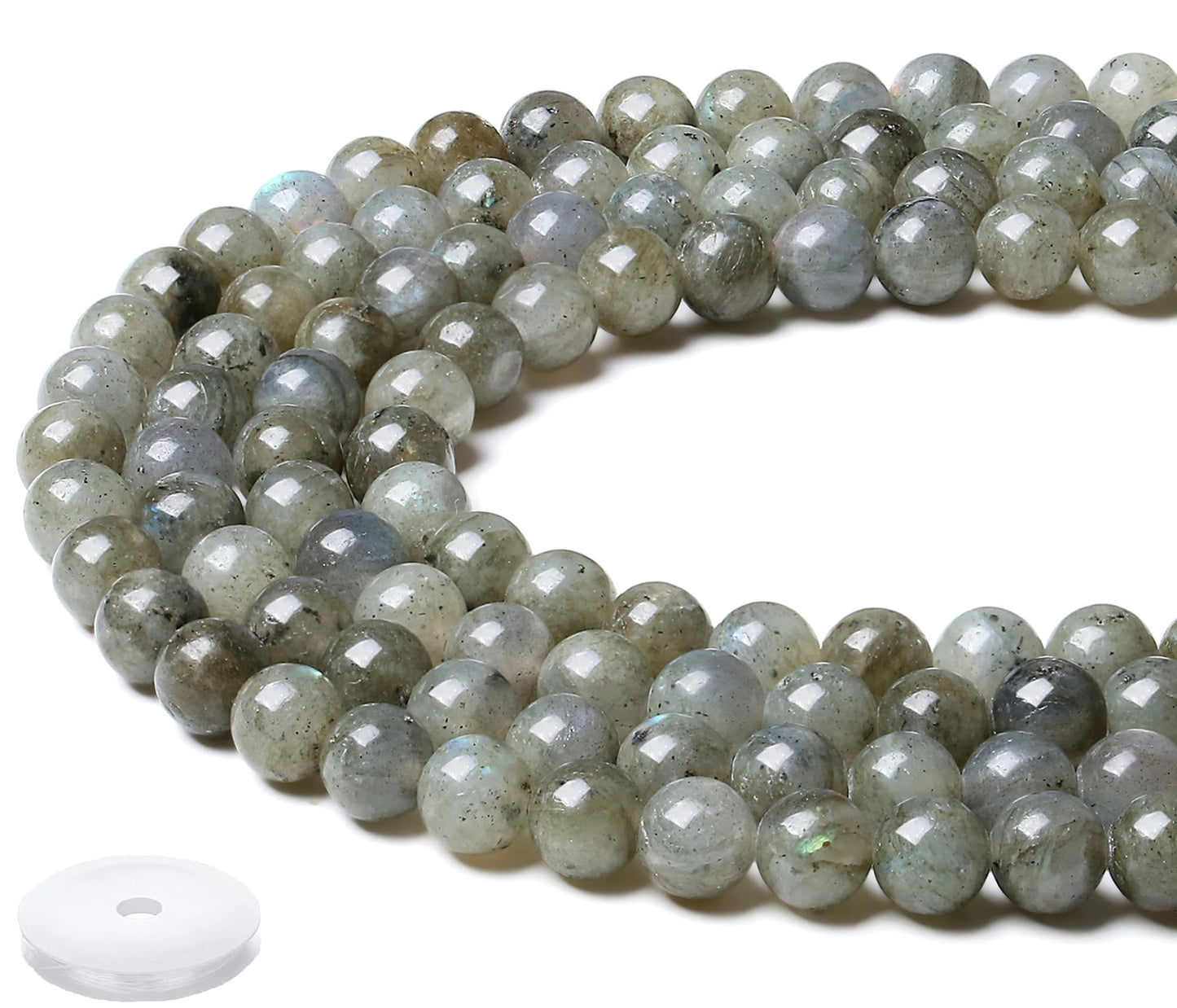 NUKAYAI Natural Labradorite Beads 100Pcs 8mm Crystal Beads Round Grey Moonstone Bead for Bracelet Necklace Earrings Jewelry Making