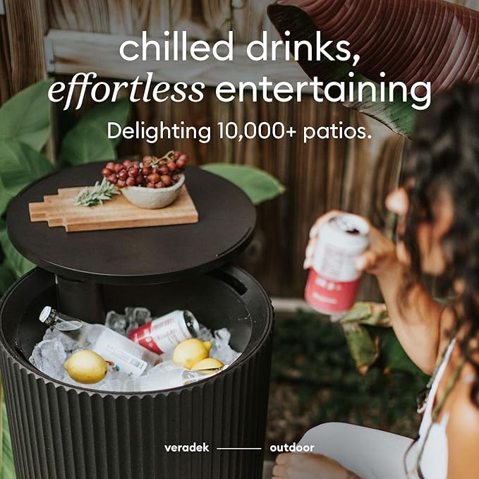 Veradek Outdoor Cooler Side Table - 2 in 1, Black, 21 inch