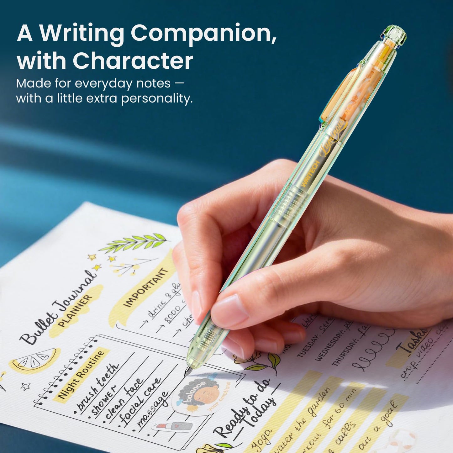 WRITECH Gel Pens Medium Point: Luminous pen set 0.7mm Black Ink Includes 2 Pens and 2 Refills Silent Clicker Smooth Writing for School Office & Everyday Use