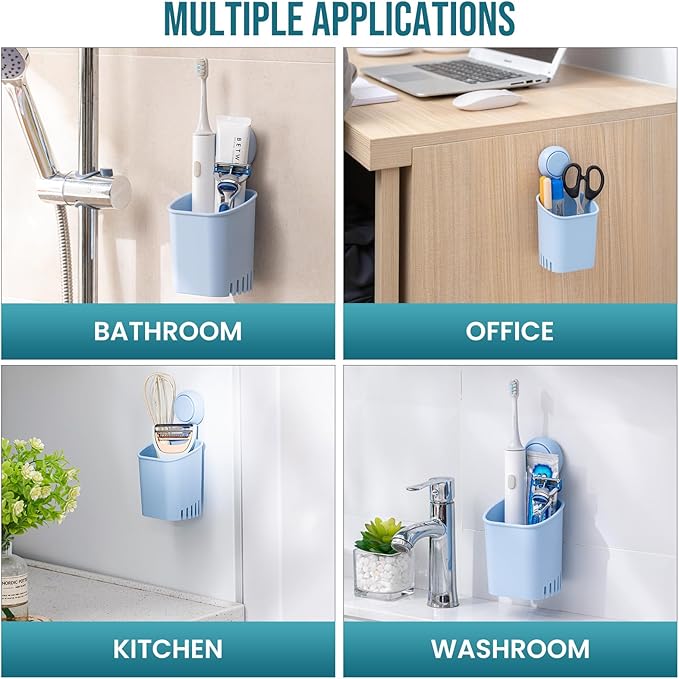TAILI Suction Toothbrush Holder, Powerful Toothpaste Toothbrush Suction Cup, Self-draining Shower Razor Holder, Shower Toothbrush Holder for Wall, Kitchen Tableware Holder, Blue
