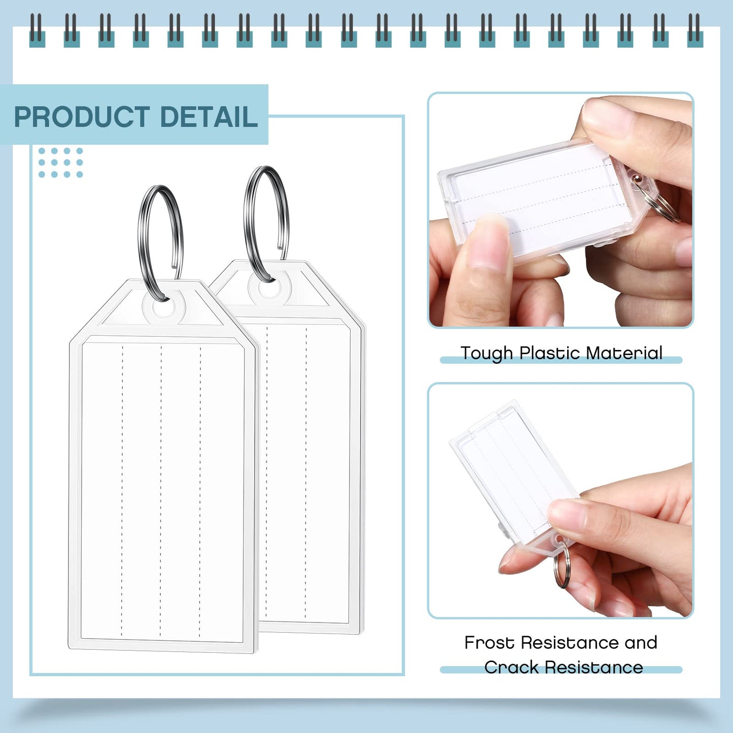 Yinkin 200 Pack Tough Plastic Key Tags White Item Identifiers with Split Ring Label Window Container 2 Inch ID Luggage Tag Key Chain
