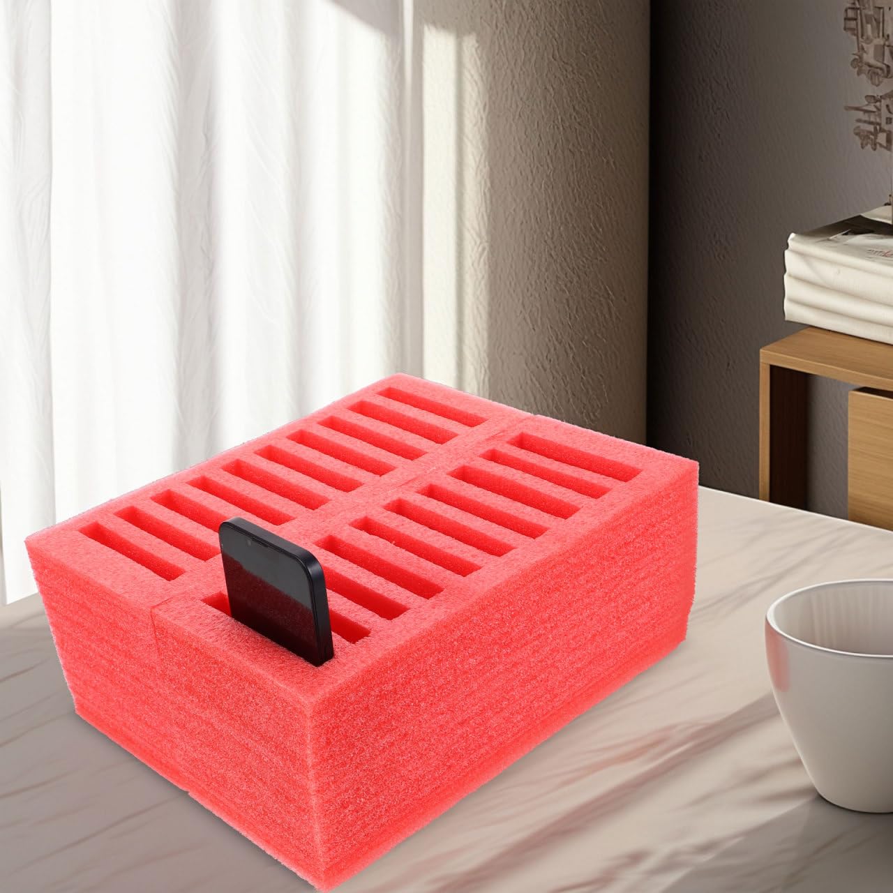VOSAREA Slot Foam Cell Phone Storage Box Desktop Organizer for Office Classroom School Supplies Essential Mobile Phone Holder for Classroom Desk Organization