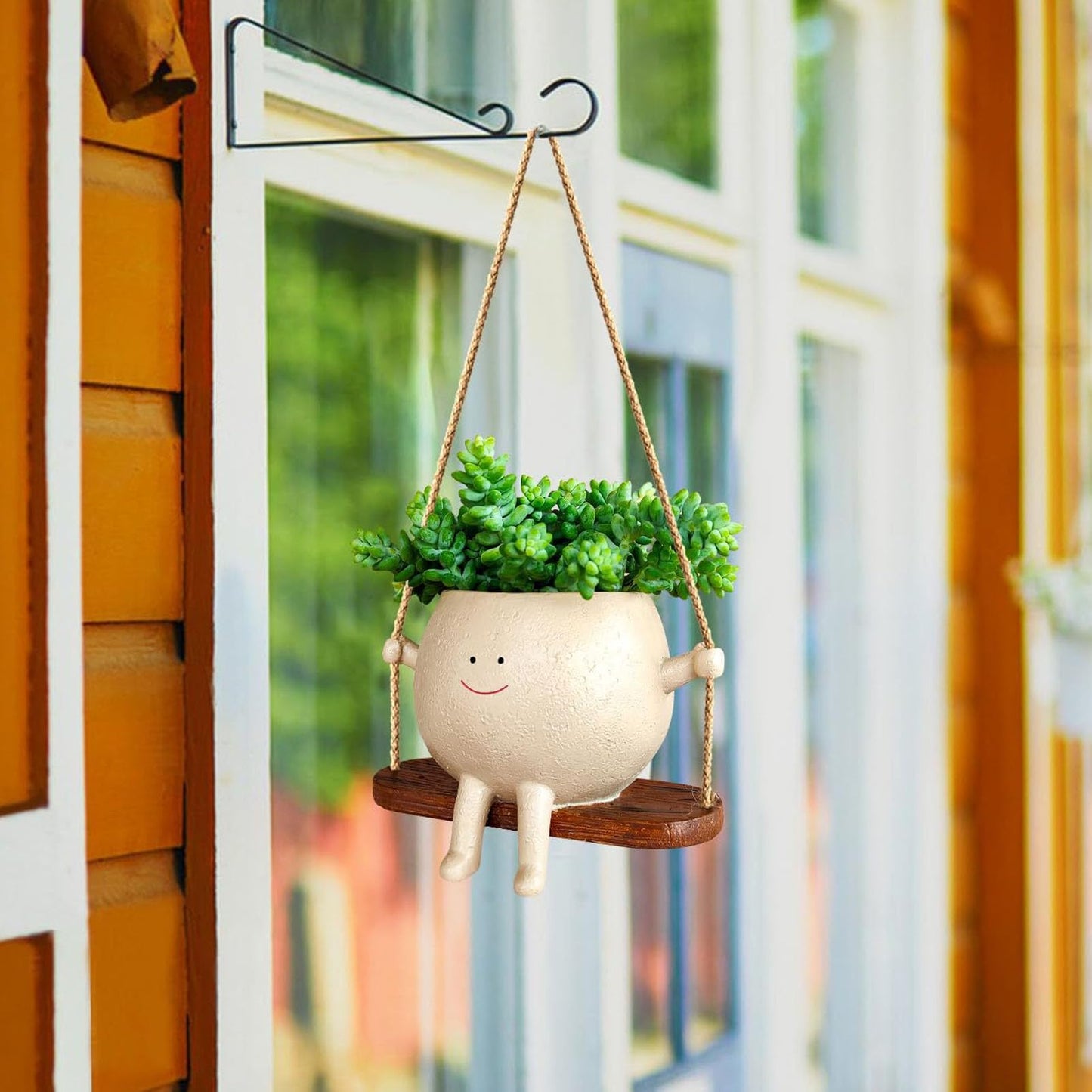 plplaaoo Swing Face Planter Pot, Hanging Planters for Indoor Plants, Swing Face Planter Pot Exquisite Lovely Unique Resin Hanging Planter with Rope for Plants Succulent