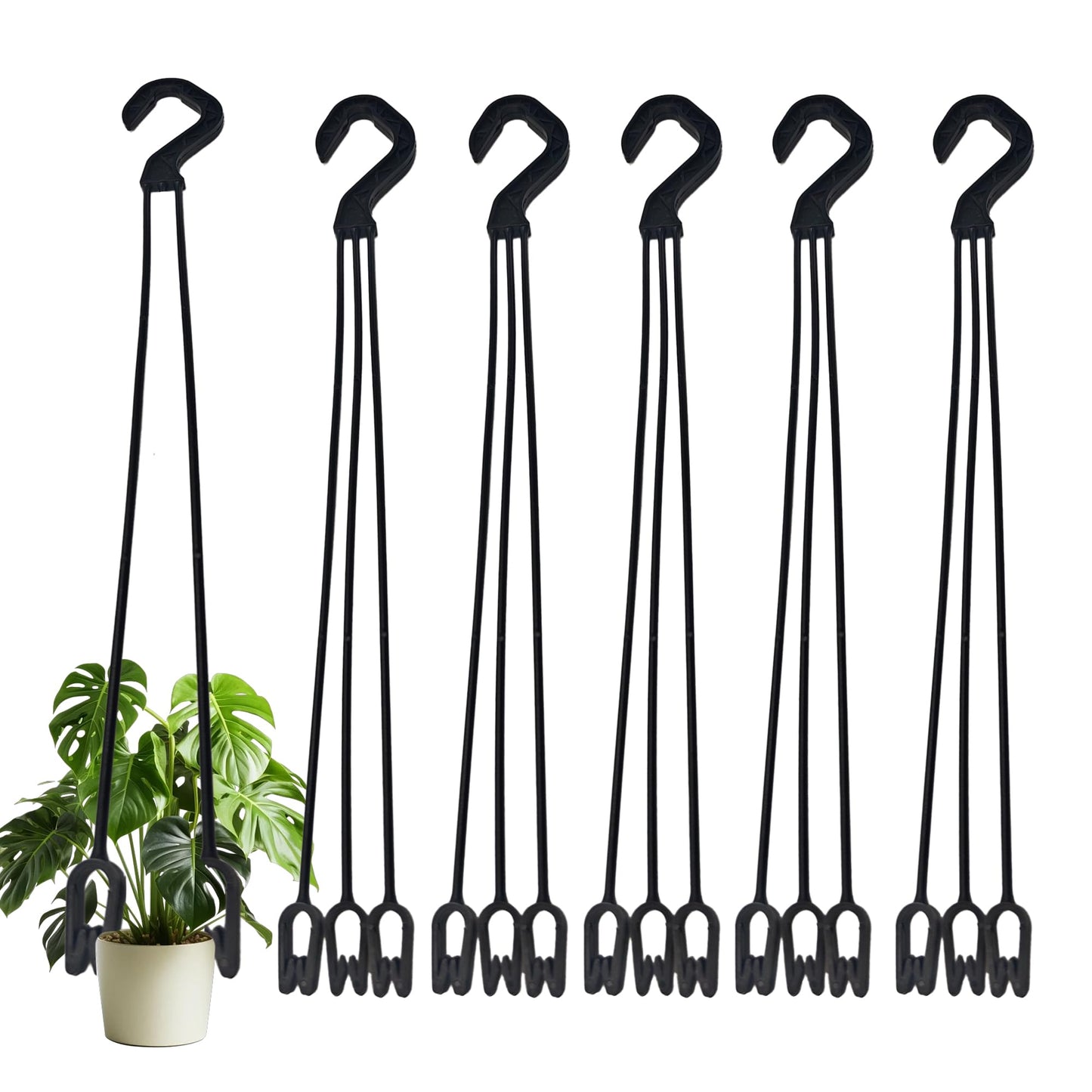 bskkw 6PCS Black Hanging Planter Hooks, Plastic Chain Holders with Hooks for Flower Pots, Indoor Outdoor Plants and Bird Feeders