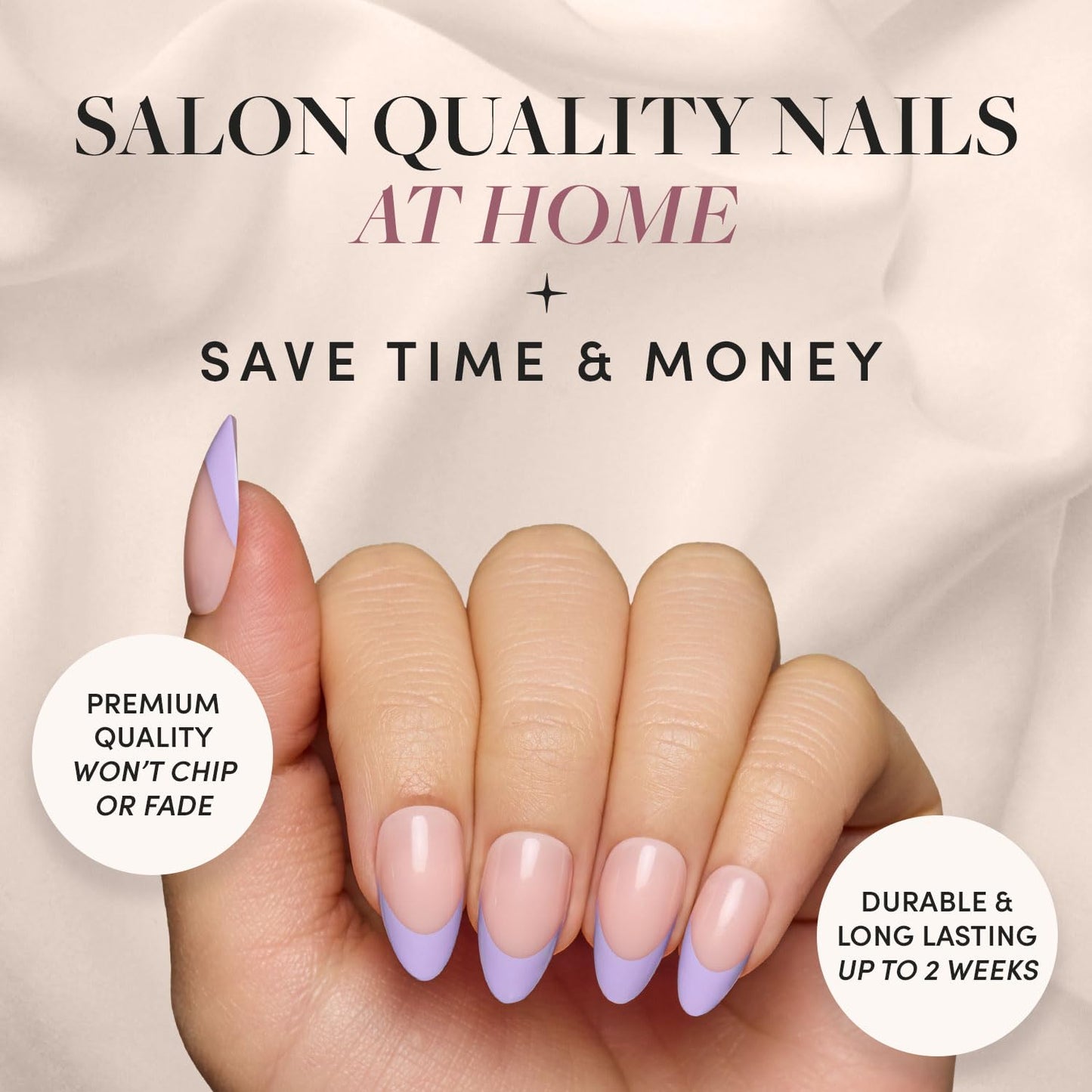 Glamnetic Press-On Nails Bundle - French Lilac, Goal Digger & Caviar | Almond Purple Tips with a Glossy Finish | Natural Round False Nails with Gold Foil | Short Almond Black