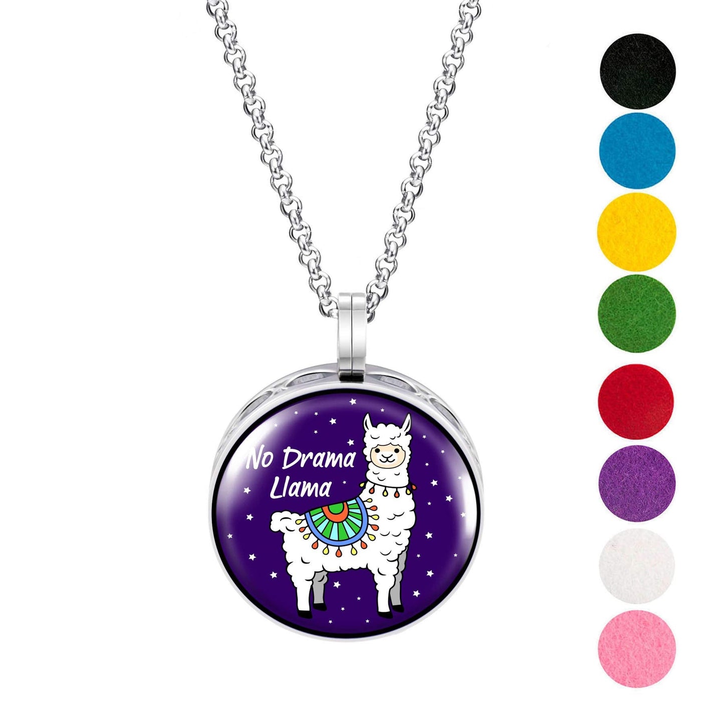 Wild Essentials No Drama Llama Enamel Finish Essential Oil Diffuser Necklace Gift Set - Includes Aromatherapy Pendant, 24" Stainless Steel Chain, 8 Color Refill Pads