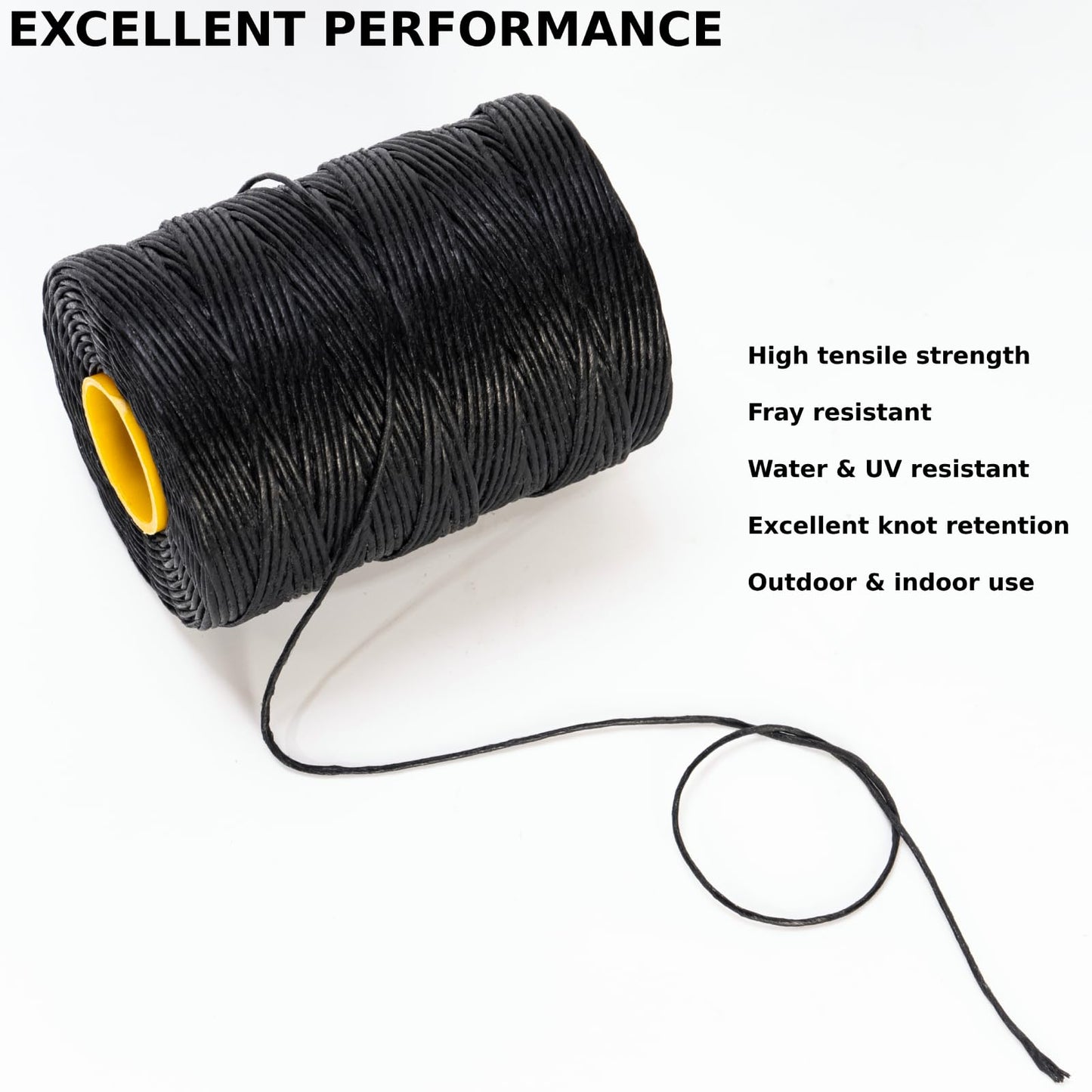 9-Ply Black String Waxed Twine, 660 Feet per Roll Heavy Duty Twine String, Black Cable Tie Down Wax Lacing Cord for Indoor or Outdoor Use,Thick Black Twine Wax String with 160 LBS Tensile Strength (1)