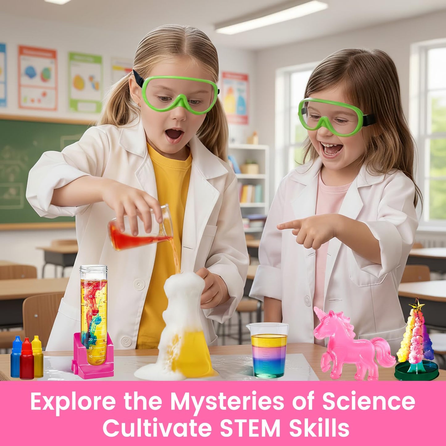 UZSOMX Girls Science Kit for Kids 8-12, 250+ Science Experiments Stem Toy Learning & Educational Projects with Chemistry Set, Crystal Growing, Volcano Science Kit