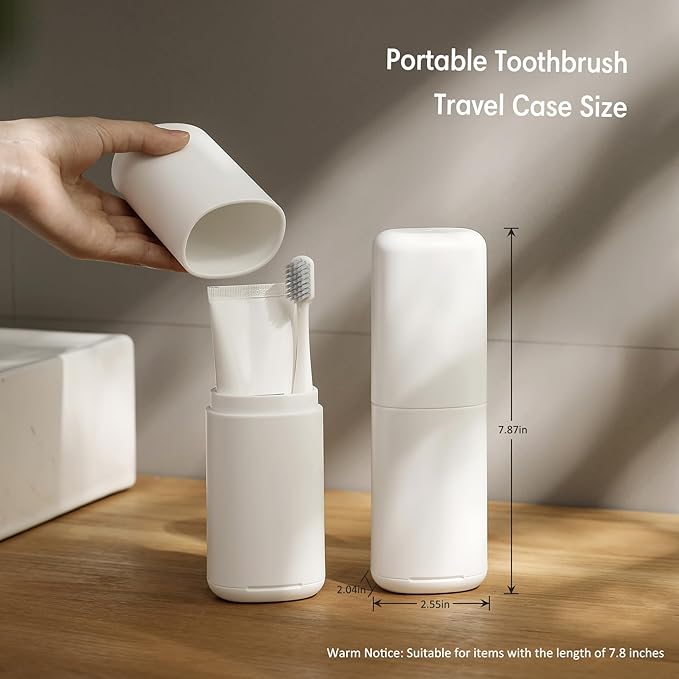 BALUCA Travel Toothbrush Case, Portable Tooth Brush Holder and Toothpaste Cover Container with Mouthwash Cup, Compact Oral Clean Tools Organizer for Traveling/Camping/School/Home - Large Capacity