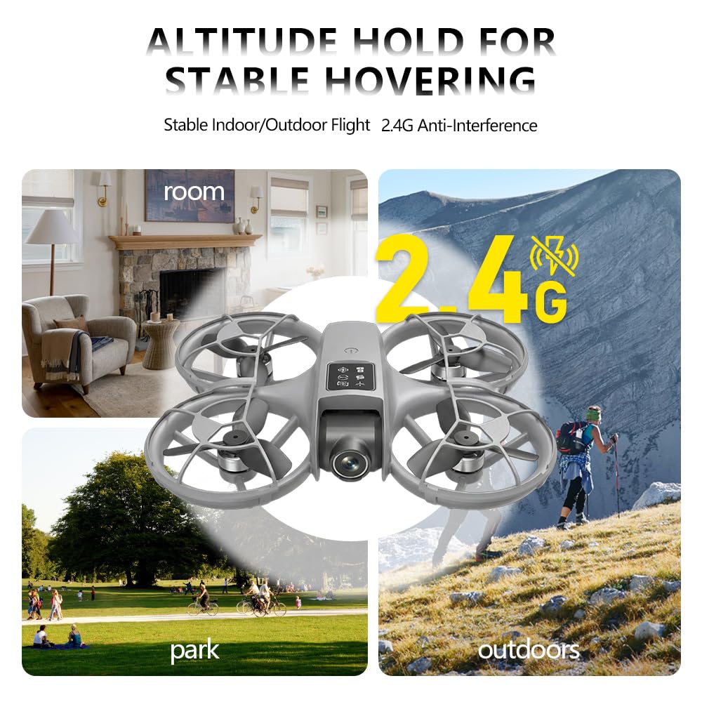 CloudWings Drone with camera for kids and Remote – Beginner RC Drone for Kids with Brushless Motor, Optical Flow Hover, One-Key Takeoff, FPV Video(Grey-Batteries*2)