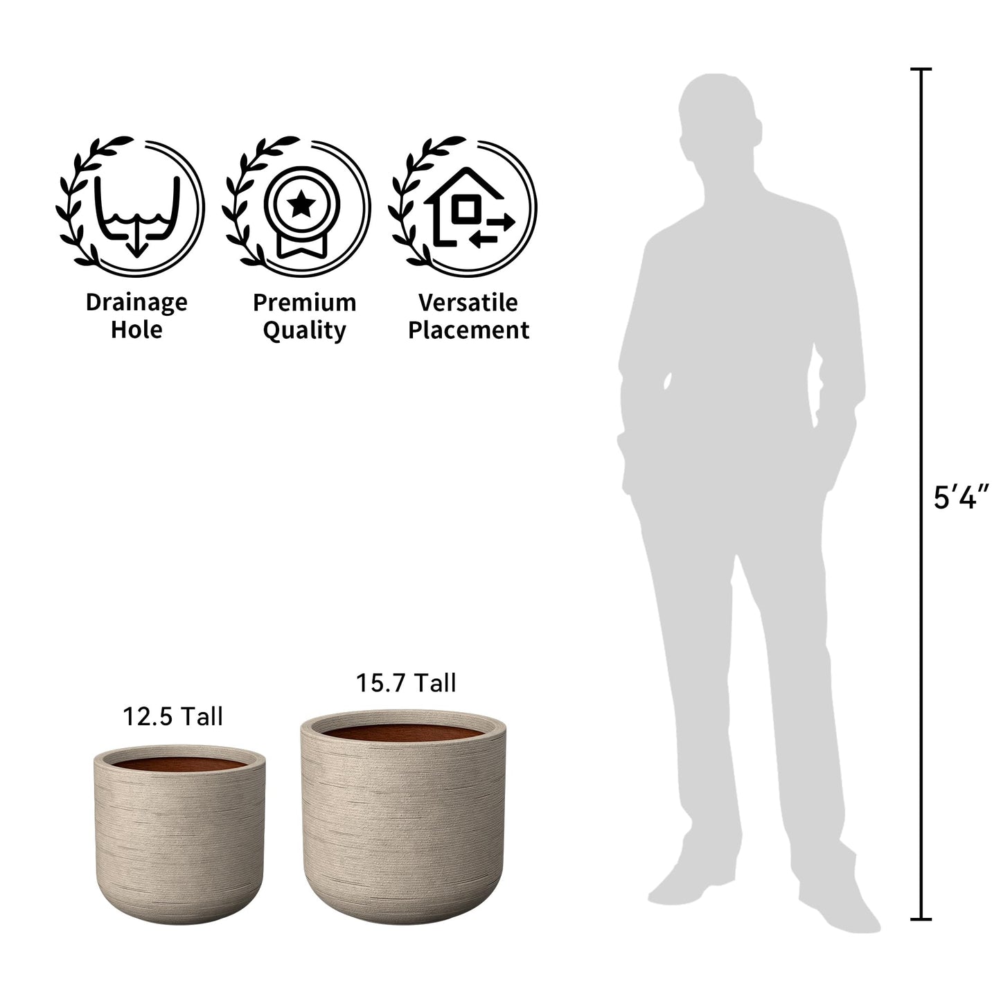 Kante 17.3 Inch Dia Cylindrical Planter with Organic Texture, Large Round Plant Pot with Drainage Hole, Weathered Concrete Finish with Painted Interior, Ideal for Succulent, Flowers, Trees, Shrubs