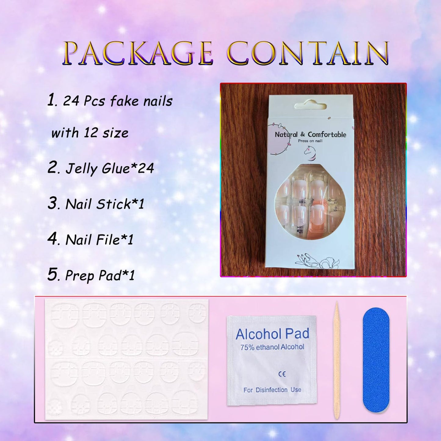 Short Press on Nails Square Fake Nails Ombre Acrylic Nails Press ons Full Cover Glue on Nails Pink White Gradient Glossy False Nails with Cute Artificial Stick on Nails for Women Girls 24 Pcs