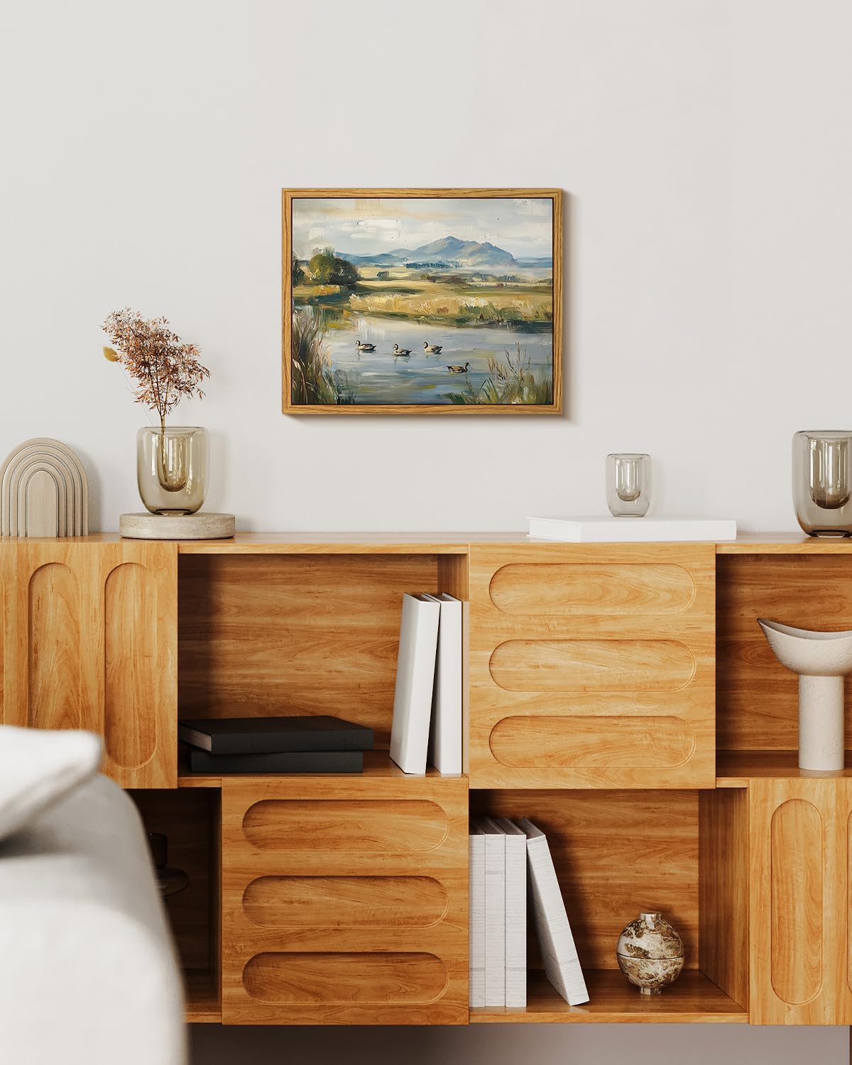 VIYYIEA Framed Wall Art for Living Room, Duck Pond Canvas Prints, Vintage Home Decor, Oil Painting Picture, Bathroom Wall Decor Gifts for Friends or Family -【Duck Pond】-(10L x 8W)