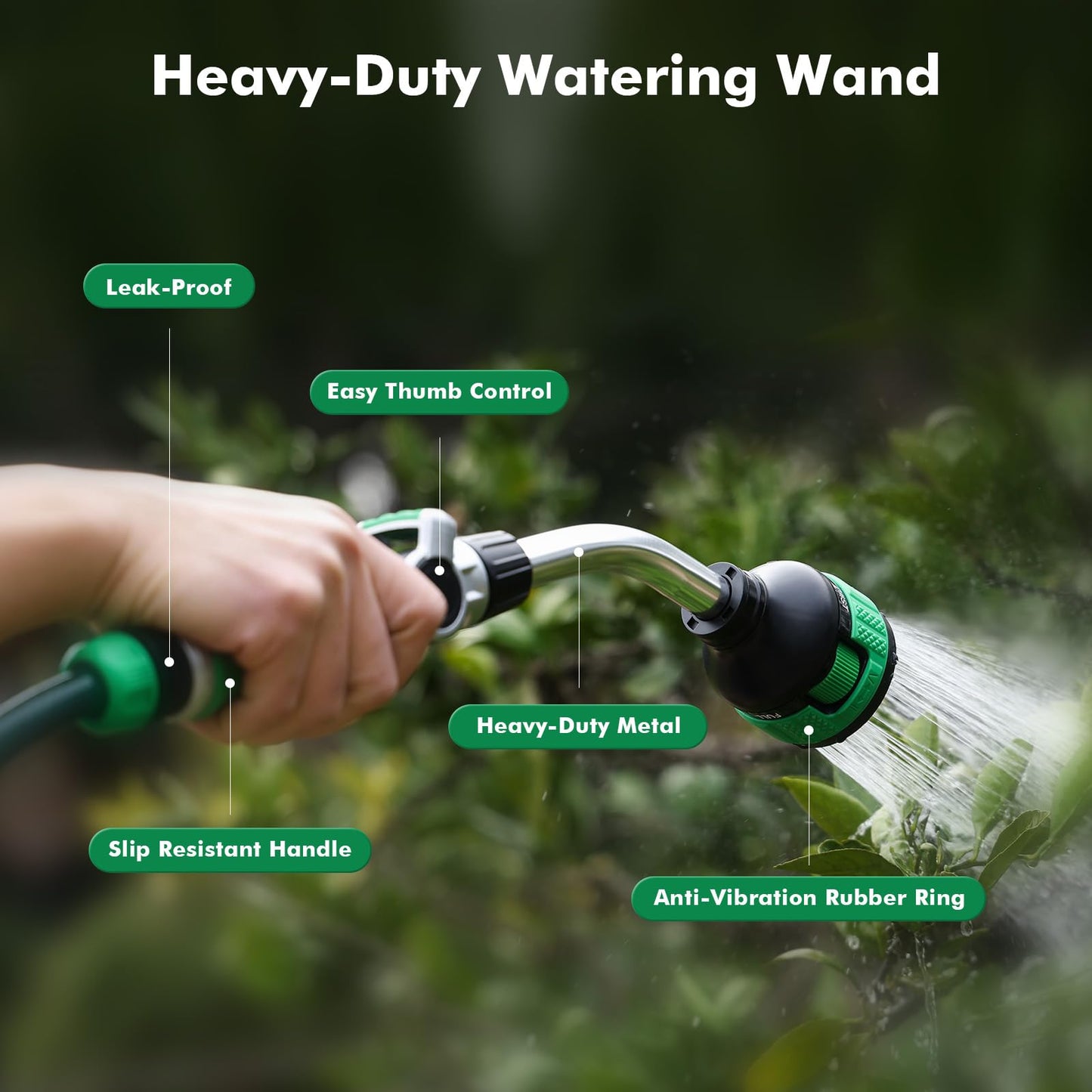 RESTMO 2-in-1 Watering Wand, Heavy Duty Metal Garden Hose Wand with 9 Spray Patterns, Multi-Function Hose Nozzle Sprayer with Thumb Flow Control, Ideal to Water Hanging Baskets and Shrubs