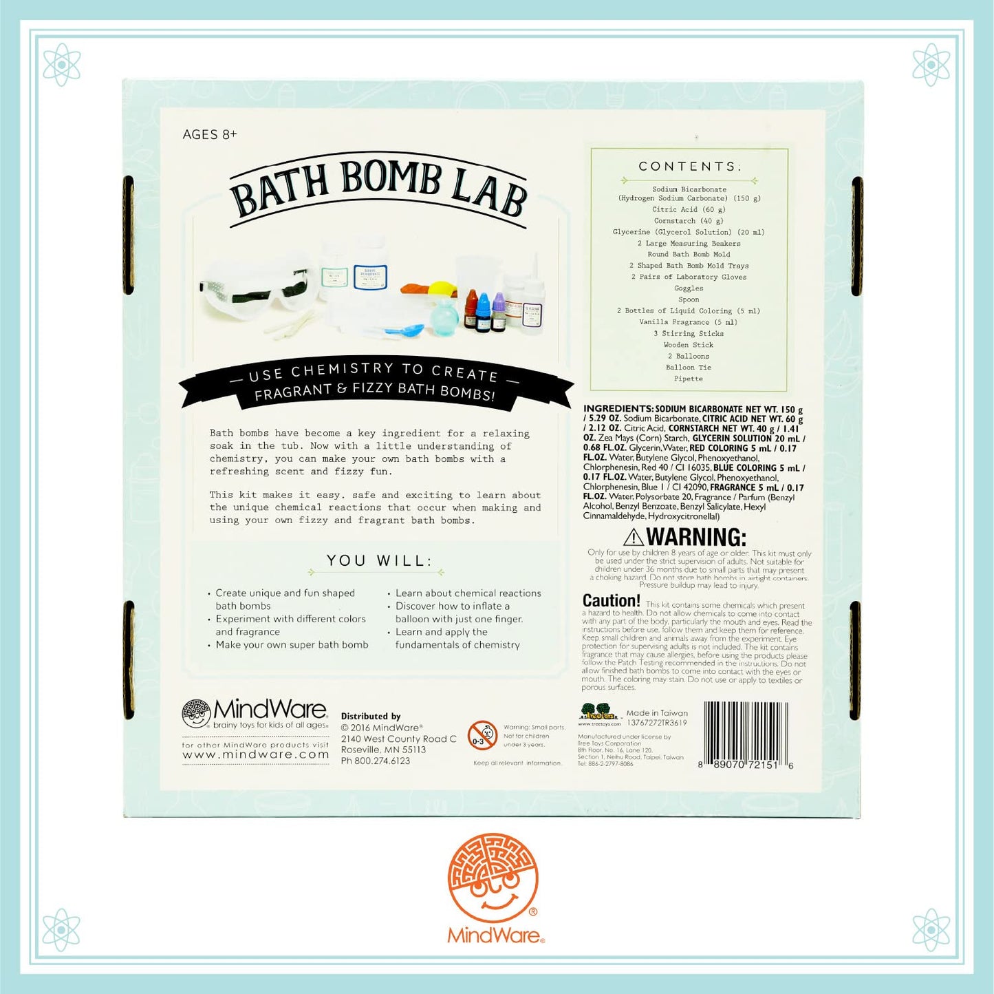 MindWare Science Academy Bath Bomb lab - A 20pc DIY Experiment kit for Boys & Girls - Make 4+ Bath Bomb Experiments - Great Gift for Children & Teenagers