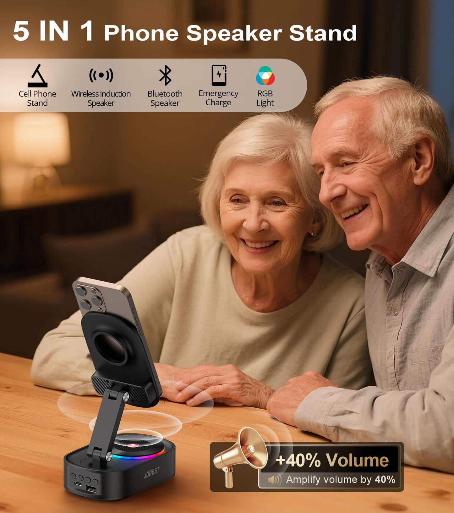 Jorest Wireless Induction Speaker,Cell Phone Stand with Bluetooth Speaker,Valentine's Gifts for Older Men Women Teenage Boy,Ampilifer Gadget Foldable with iPhone/Ipad,Birthday Gift for Dad Father