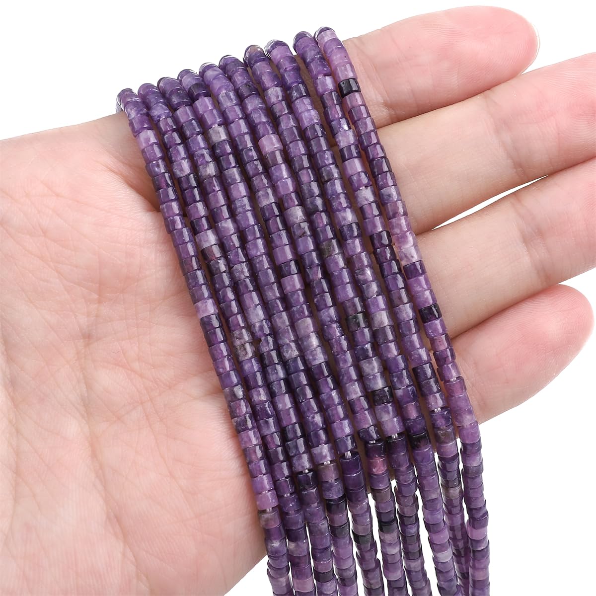 BEADIA Natural Amethyst Spacer Beads Caps Flat Round Loose Beads for Beading Jewelry Making 3mmx2mm 38cm