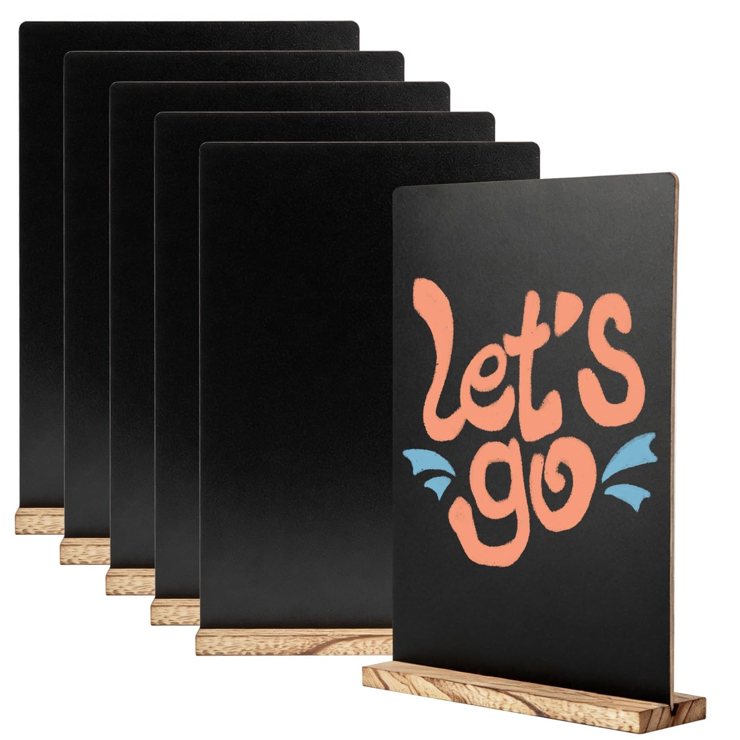 Neworkg 6 Pack Chalkboard Sign with Wood Base, Tabletop Message Board Sign for Wedding, Restaurant and Party Decoration, 7.87x11.81 Inches