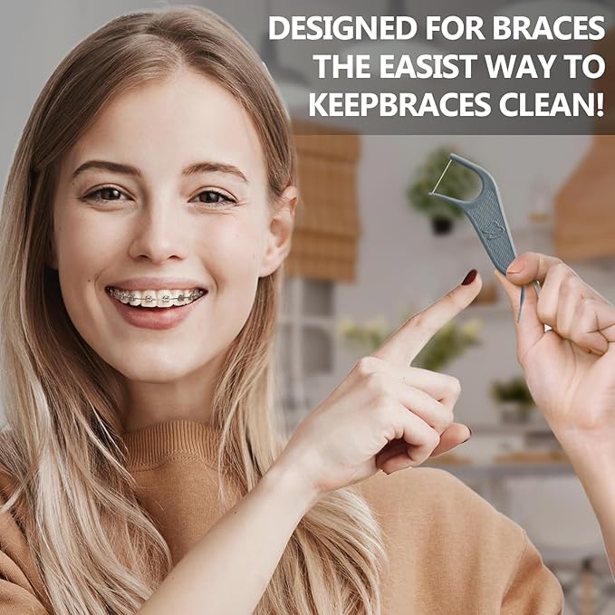 Dr. Emma Orthodontic Flossers for Braces, Ortho Dental Floss Picks, Mint Flavor 60 Count/Bag (Gray, 2pack)