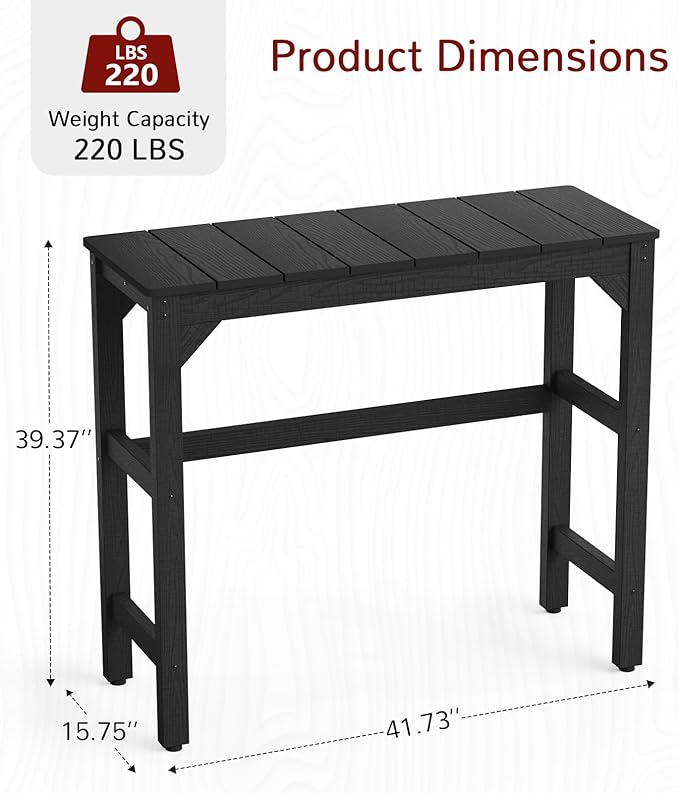 Stoog 3-Pieces Patio Bar Set, All-Weather HIPS Outdoor Bar Stools Set of 2, Counter Height Bar Table with Waterproof Top, Never Fade or Rot, Black
