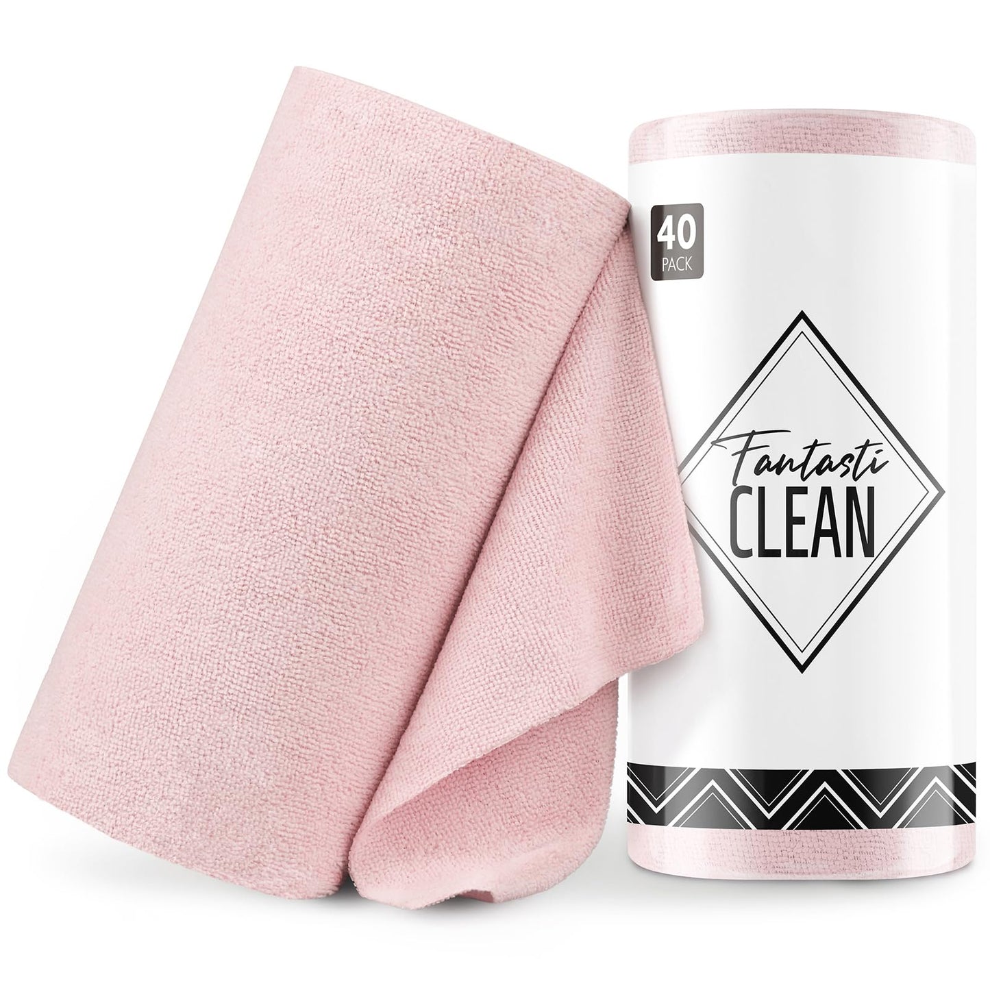 Fantasticlean Microfiber Cleaning Cloth Roll -40 Pack, Tear Away Microfiber Towels, 12" x 12", Reusable, Washable, Lint Free, Ultra Absorbent Dishcloth for Car, Pet, Kitchen Cleaning Supplies (Pink)
