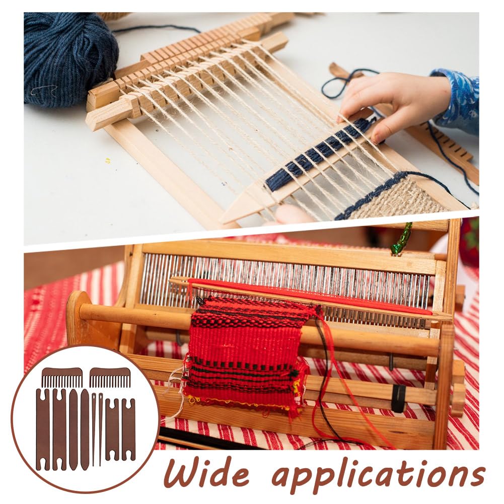 AHANDMAKER 2 Sets Wood Knitting Loom Tool Kits 5 Pieces Knitting Weaving Loom Tools Shuttle Weaving Stick for Beginner Weaving DIY Craft Weaving Accessories