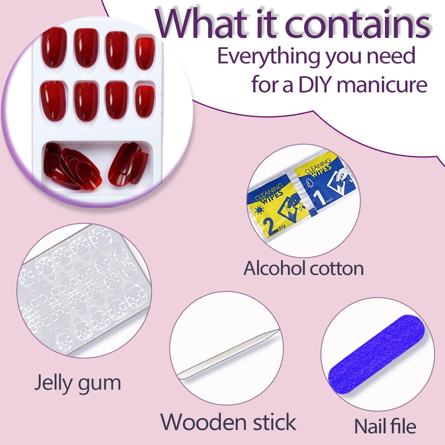 RUPOFUZA Red Almond Press on False Nails Medium Round 24pcs Solid Colour Red Designs Acrylic Nail Press ons Artificial Nail Stick on Nails for Women
