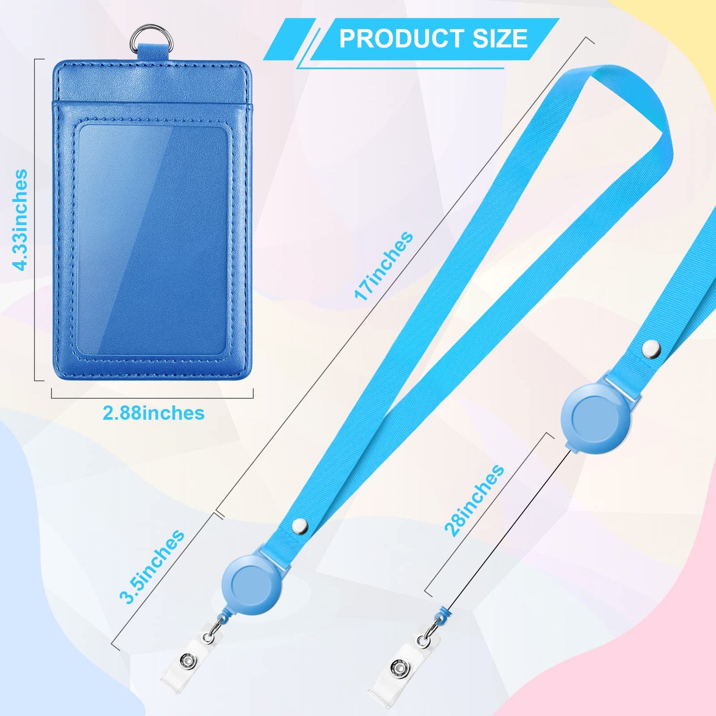 12 Pack ID Badge Holders with Retractable Lanyards Colorful Retractable Lanyards with Vertical Leather ID Badges for Office, School, Travel