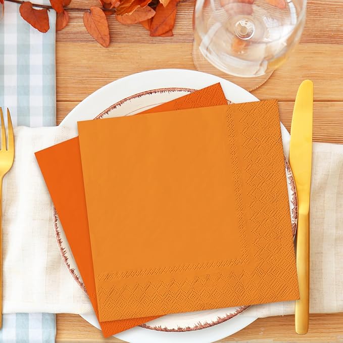 Whaline 150 Pack Fall Color Orange Napkins 6.5 x 6.5 Inch 3 Colors Disposable Paper Napkins Orange Theme Fall Dinner Napkins for Autumn Thanksgiving Party Celebration Supplies Table Decorations