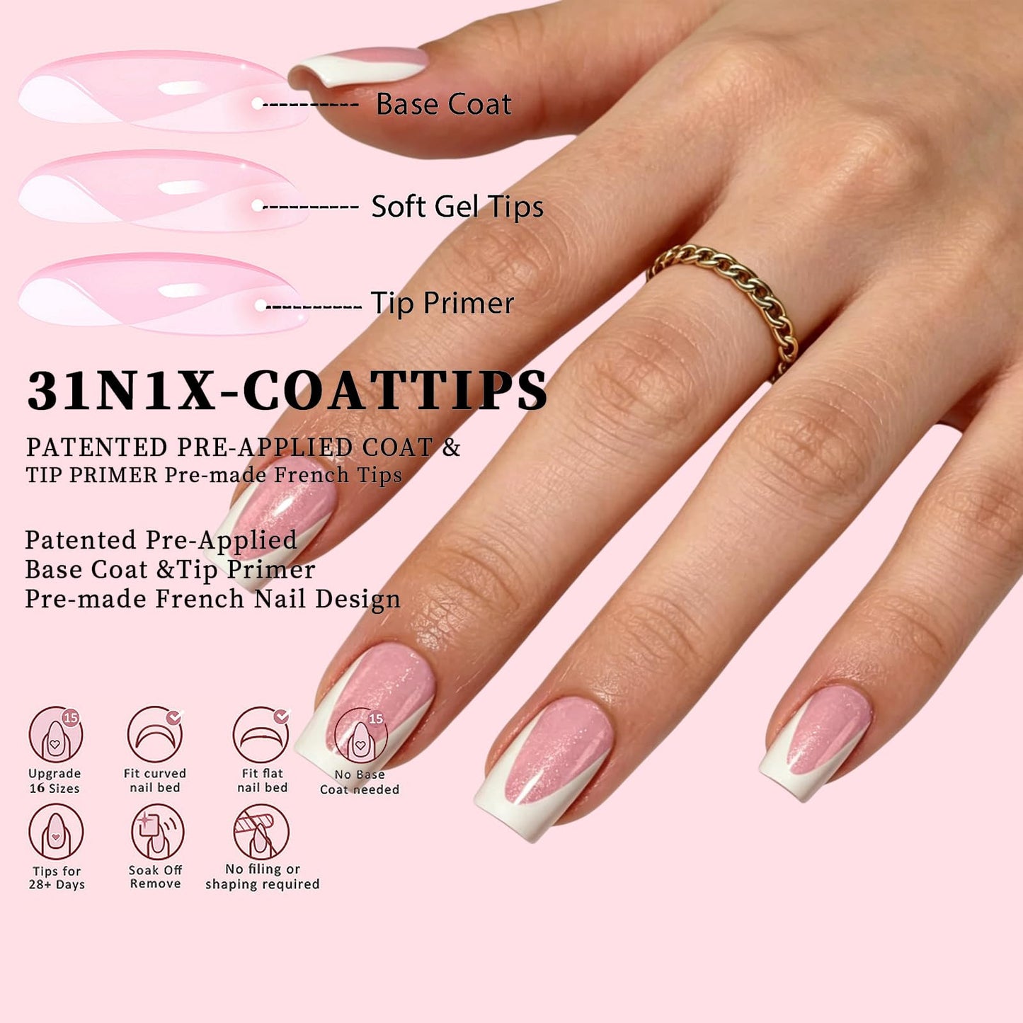 Dsixnails Short Deep Pink Glitter Base Soft Gel Nail Tips, 160Pcs Square French Tip Press On Nails, Pre-Lasting Acrylic Fake Nails, Soak Off Full Cover Nails Extension for Women Girl 16Sizes