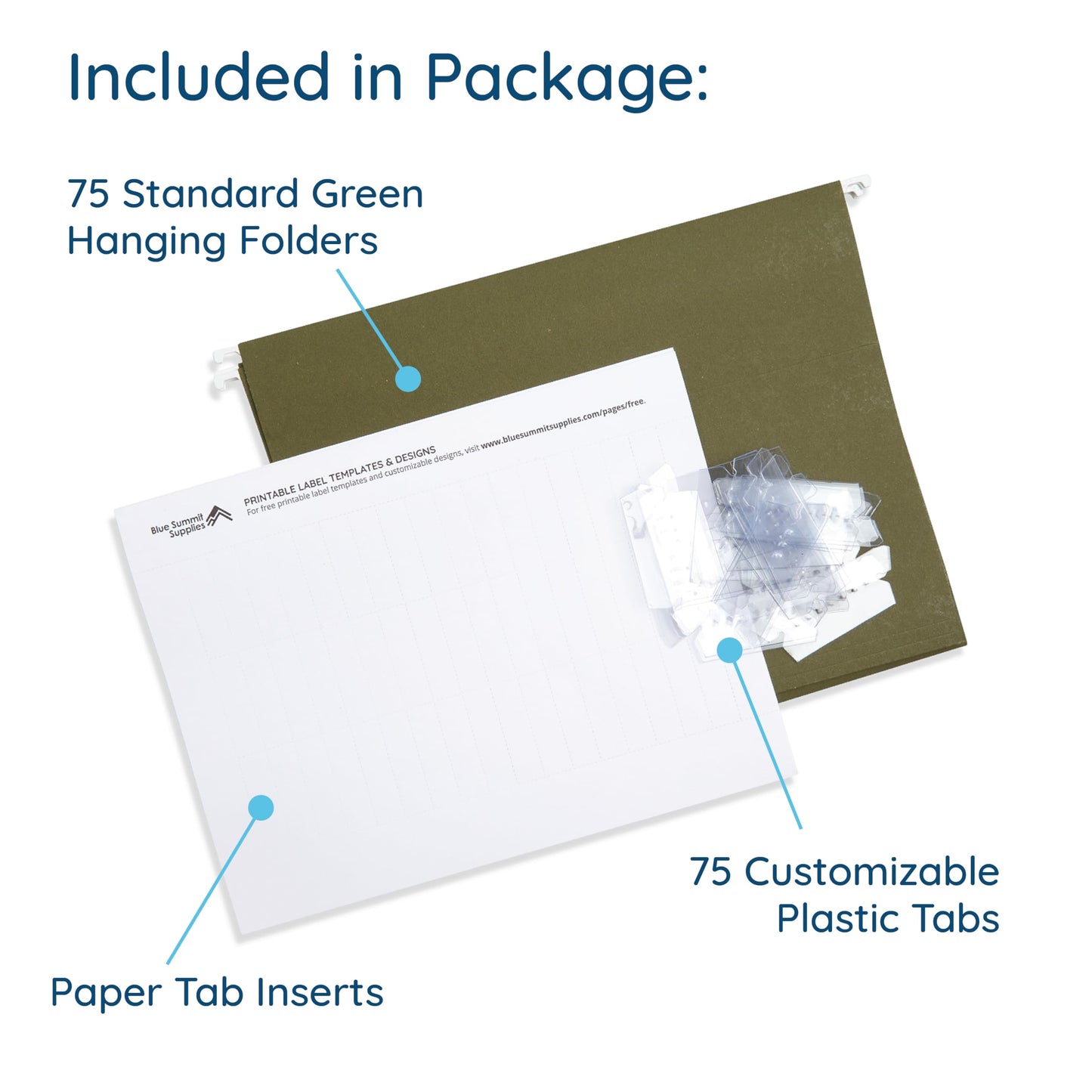 Blue Summit Supplies Hanging File Folders, 75 Pack, Reinforced Hanging Folders Letter Size, Standard File Folders for Filing Cabinet, Hanging File Organizer, Green