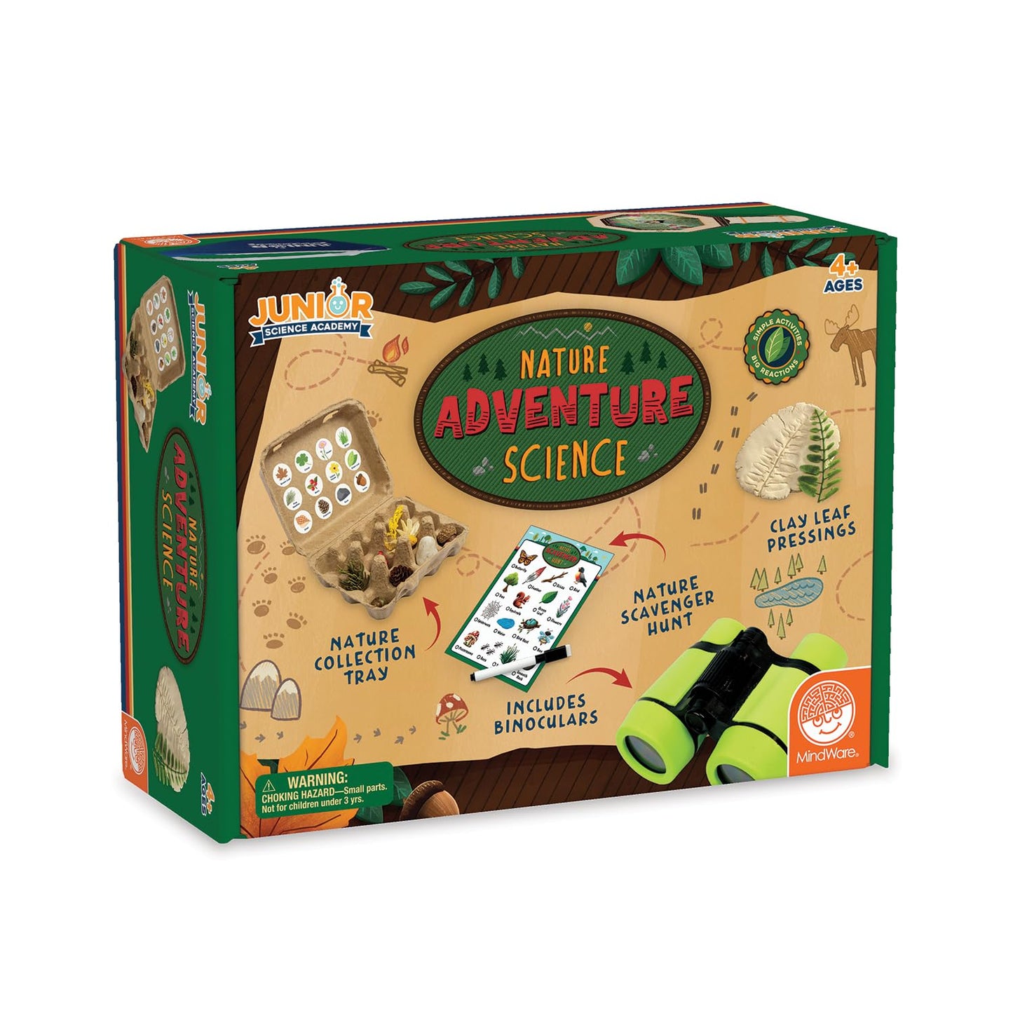 MindWare Junior Science Academy Nature Adventure Science Kit – STEM Outdoor Discovery Kit for Kids Ages 4+ Build a Kaleidoscope, Make Sun Prints, Create Clay Pressings & Explore Nature with Binoculars