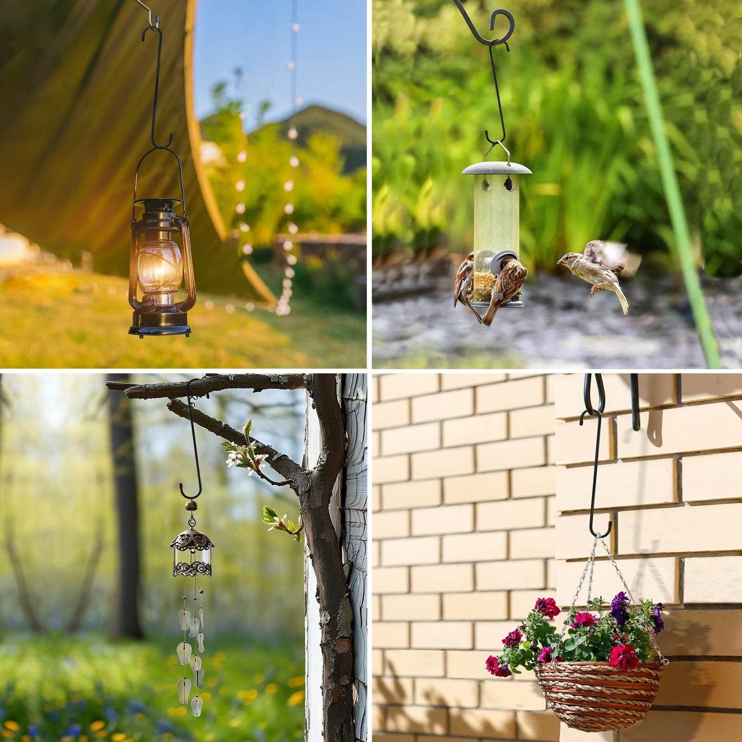 KEEPFFYE 6 Pack 10 inch Extra Large S Hooks for Hanging Plants,Black Heavy Duty Long Plant Hook for Hanging Baskets Outdoor Plant Hangers Extension Hooks for Bird Feeders,Kitchenware,Pergola,Outdoor