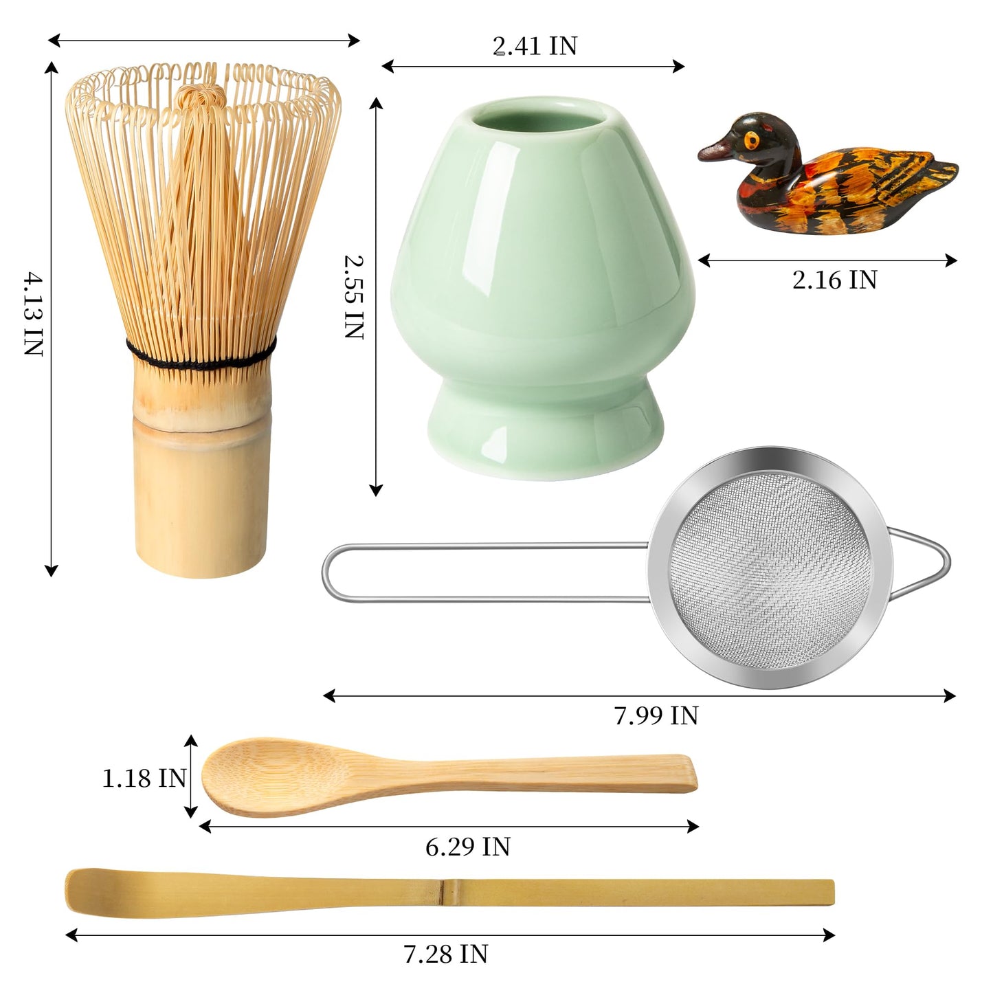 Matcha Whisk Set, Matcha Making Kit Whisk (Chasen Holder), Ceramic Whisk Holder (Light Green), Bamboo Scoop, Powder Starter Sifter, Spoon Japanese Tea Tools For Ceremony Gift