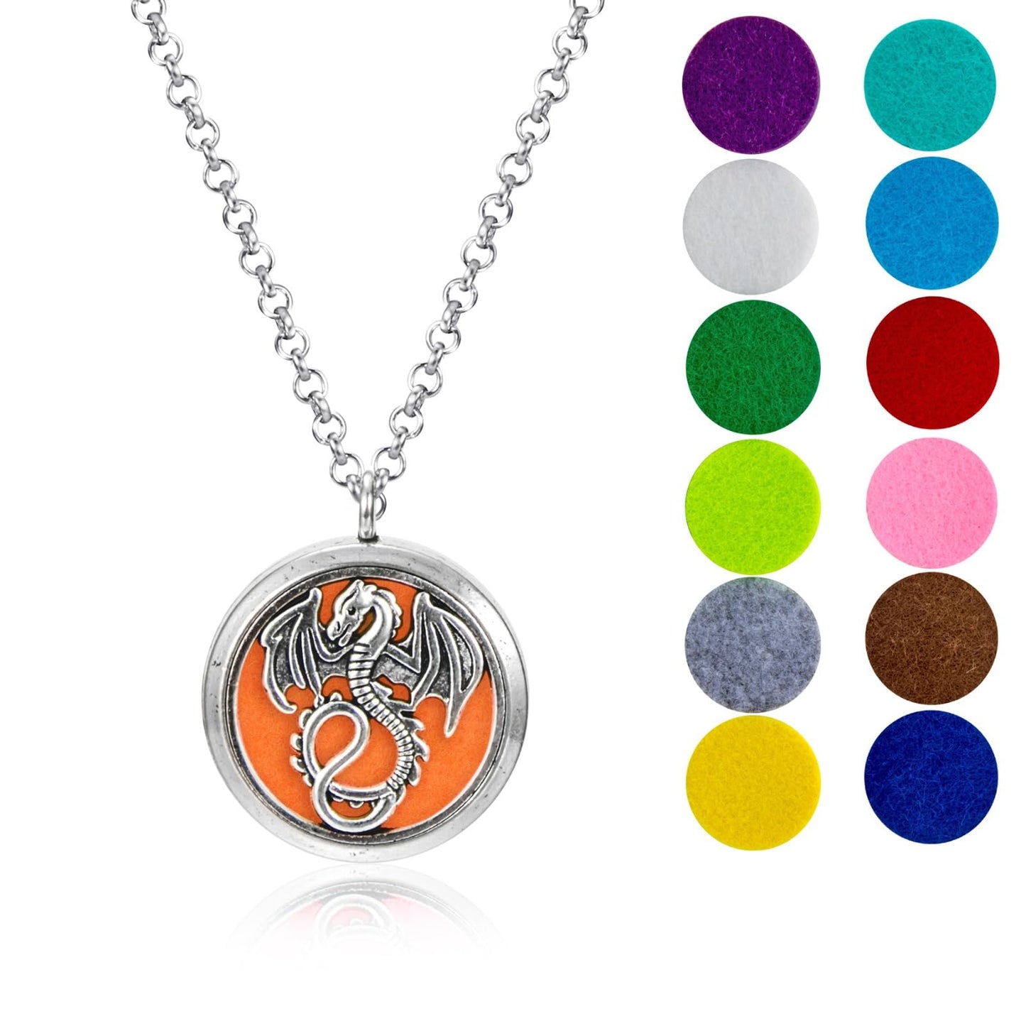 Wild Essentials Mother of Dragons Essential Oil Diffuser Nickel Free Alloy Locket Pendant with 24 inch Chain, 12 Color Refill Pads, Customizable Color Changing Perfume Jewelry for Aromatherapy