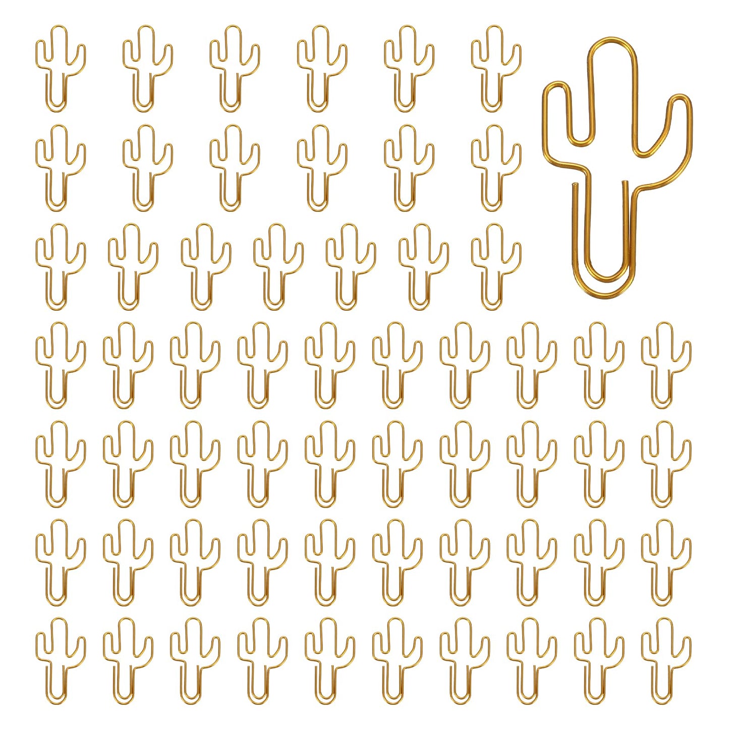 PATIKIL 60Pcs Paper Clip, Cactus Shape Metal Paper Clip Rust-Proof Small Cute Lovely Decorative Bookmarks for Notebook Document Office Home Supplies, Gold