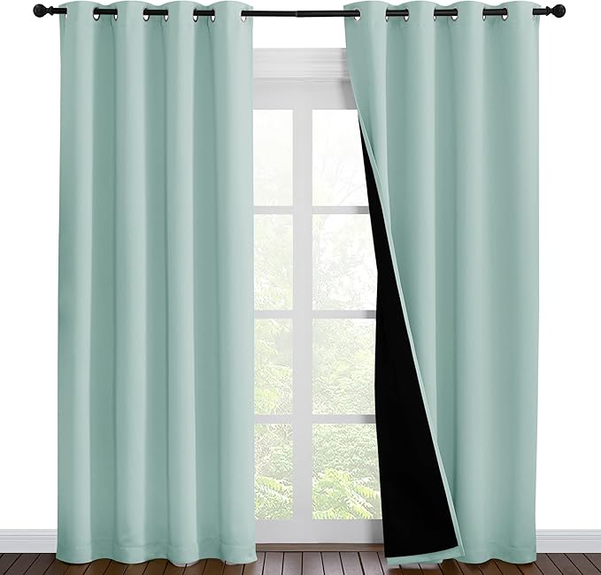 NICETOWN Aqua Blue 100% Blackout Curtain Set, Thermal Insulated & Energy Efficiency Window Draperies for Guest Room, Full Shading Panels for Shift Worker and Light Sleepers, 55W x 86L, 2 PCs