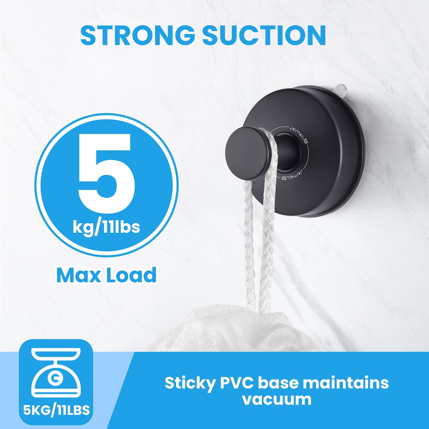 JOMOLA 2PCS Stainless Steel Suction Cup Hook Bathroom Towel Holder Utility Shower Hooks Hanger for Towel Storage Kitchen Utensil Vacuum Suction Cup Hooks, Matte Black